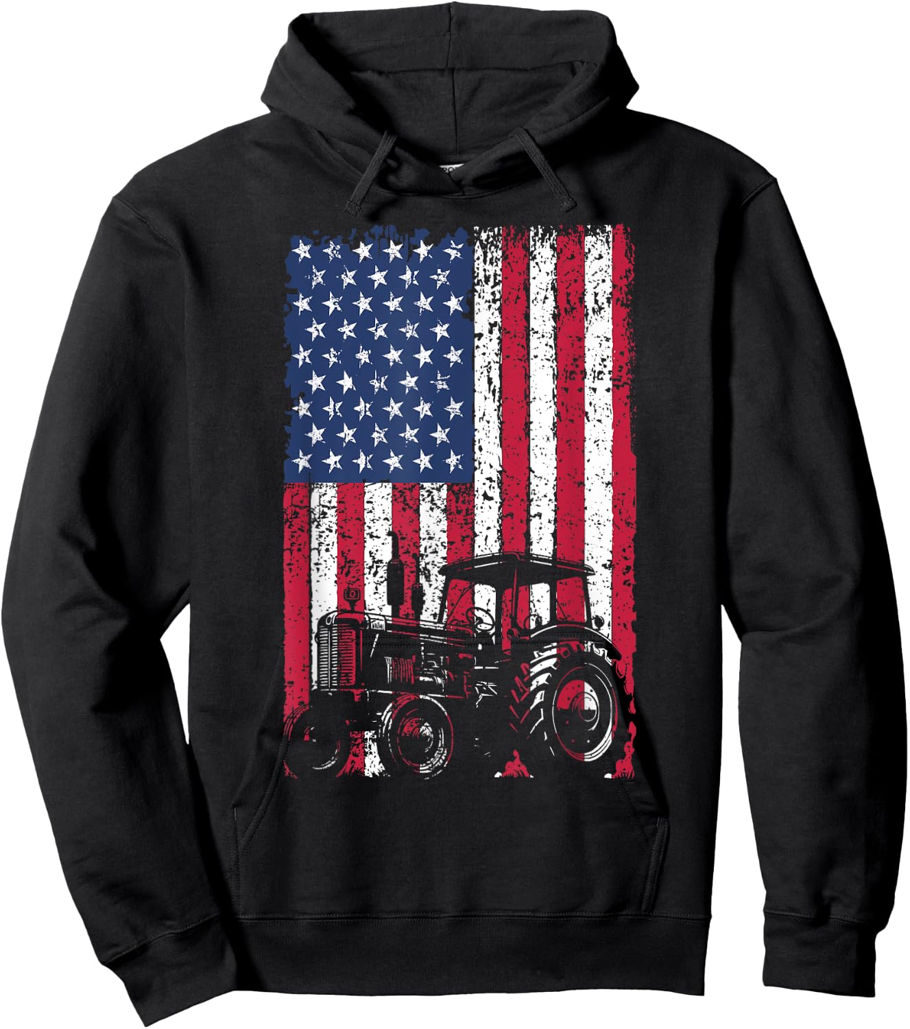 Patriotic Tractor American Flag Farm Tractor Proud Farmer Hoodie - Hoodie | Black