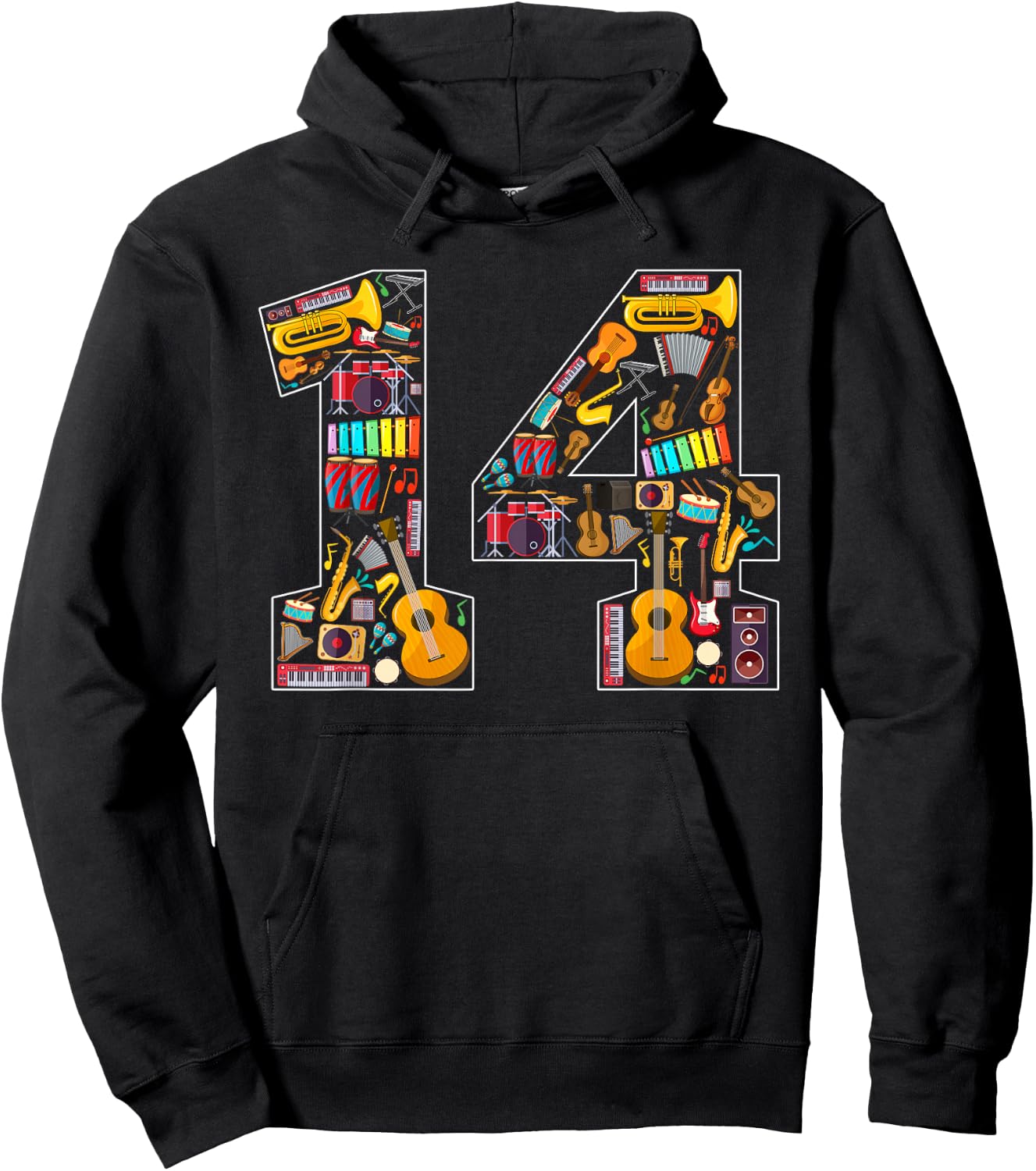 14th Birthday Musical Instruments Theme 14 Year Old Party Hoodie - Hoodie | Black