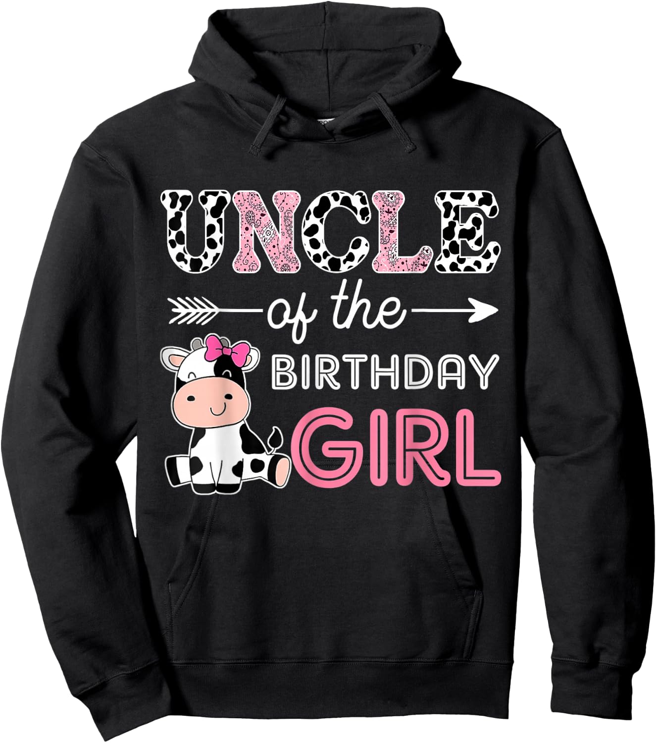 Uncle of The Birthday Girl Farm Cow Uncle Matching Family Hoodie - Hoodie | Black