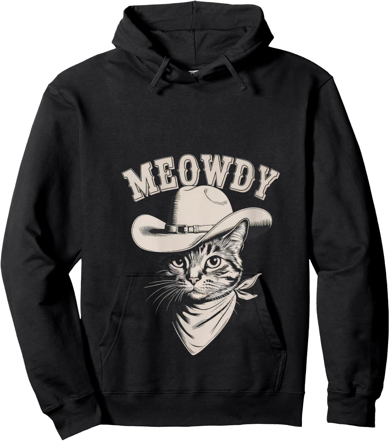Meowdy Cat Funny Cowboy Western Graphic Cat Lady Cat Dad V-Neck Hoodie - Hoodie | Black