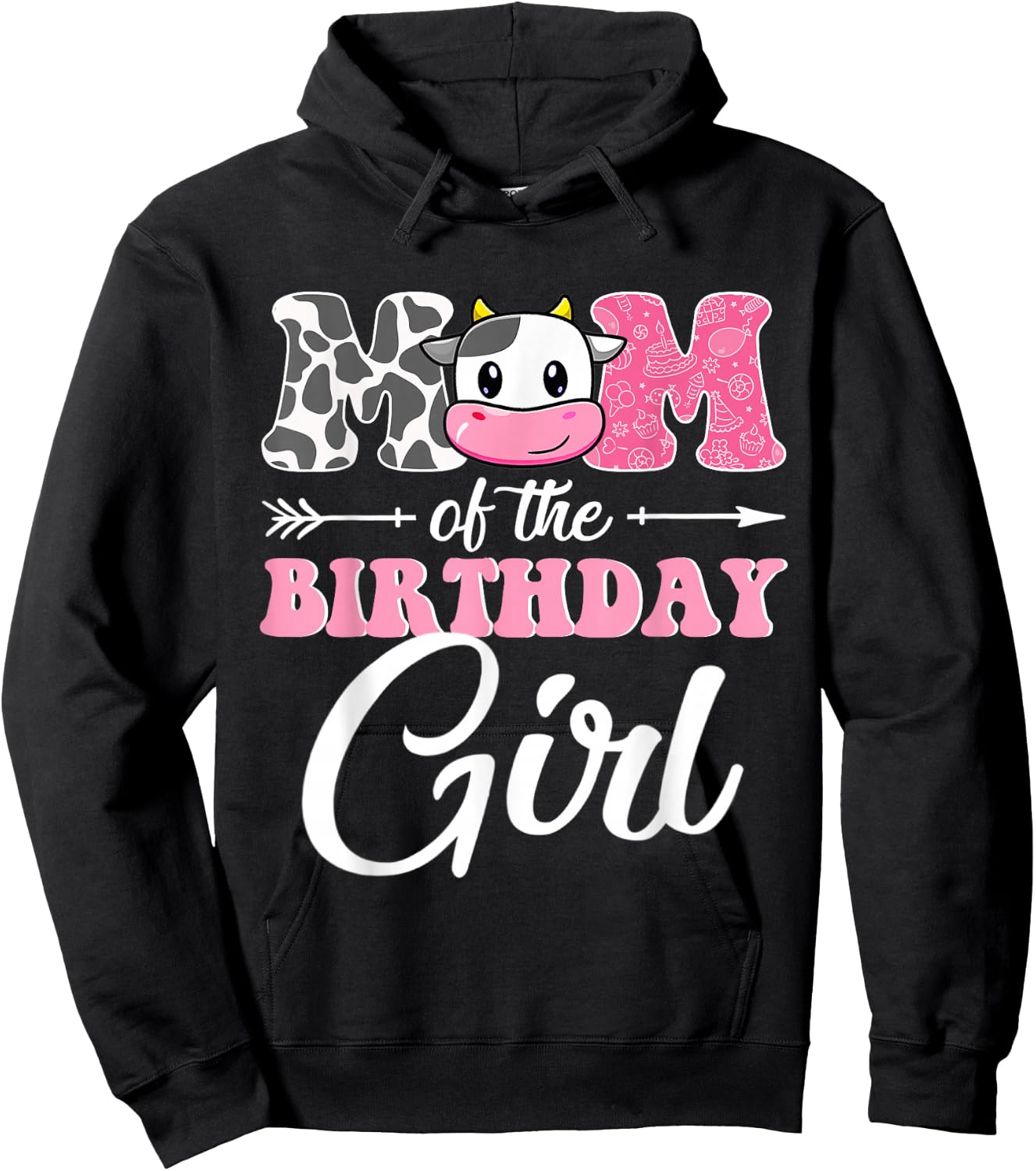 Mom Of The Birthday Girl Matching Farm Cow Mother Mommy Mama Hoodie - Hoodie | Black