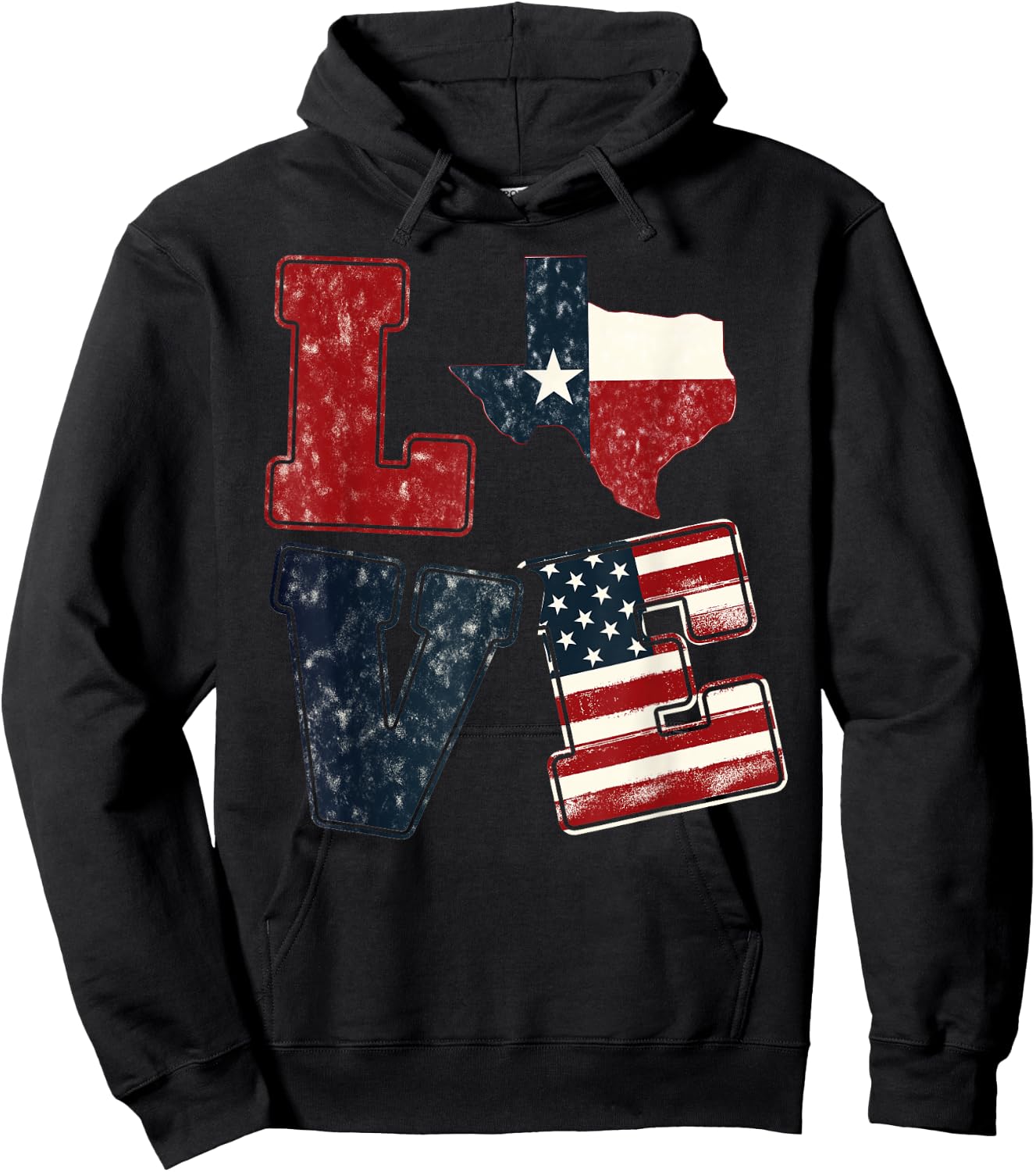 Distressed Retro TX 4th July American Flag I Love Texas Flag Hoodie - Hoodie | Black