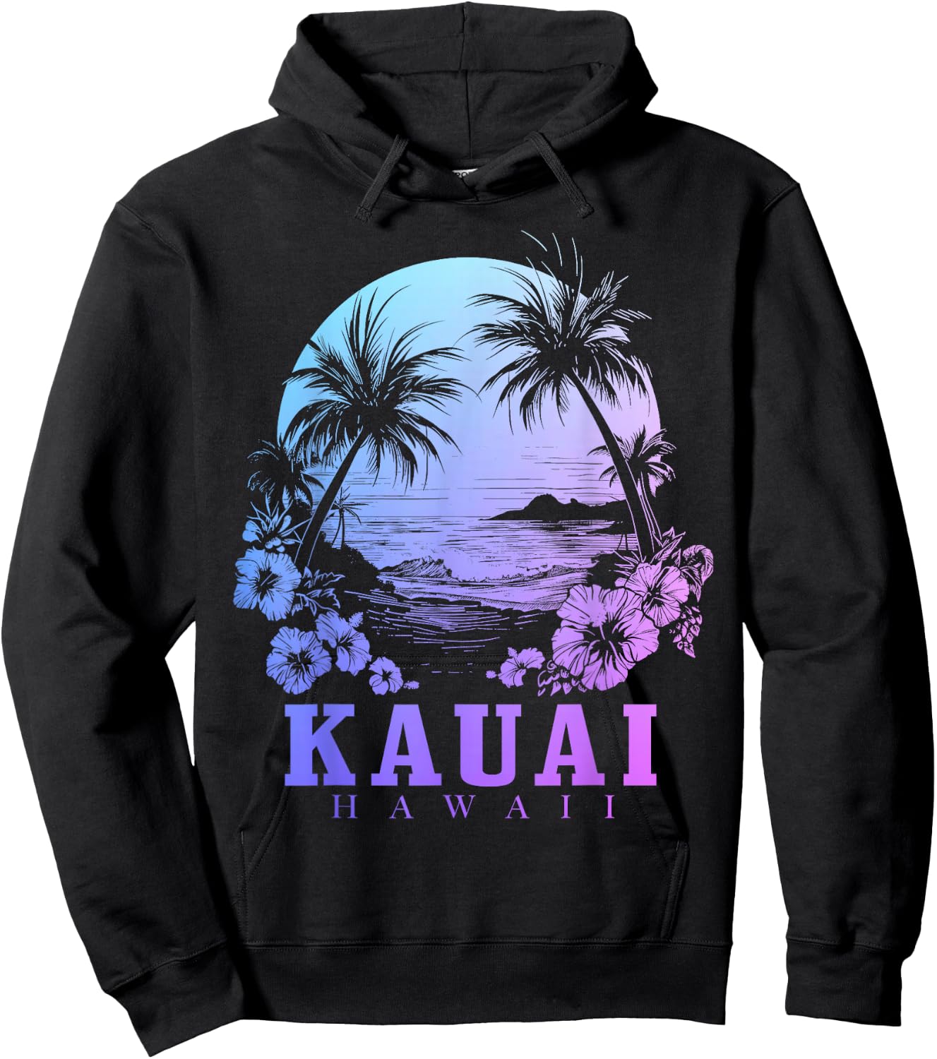 Kauai Hawaii Hawaiian Hibiscus Flowers Surfer Souvenir Hoodie - Hoodie | Black
