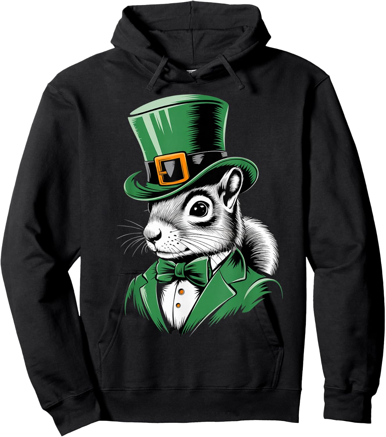 Green Squirrel shamrock on St Patricks Day Squirrel Hoodie - Hoodie | Black