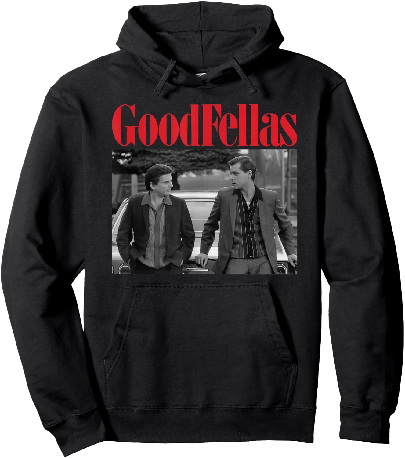 Goodfellas Herren Schwarz Cartoon Klassisch Crew-Kragen Halbarm Klein EU Klein Regular Hoodie - Hoodie | Black