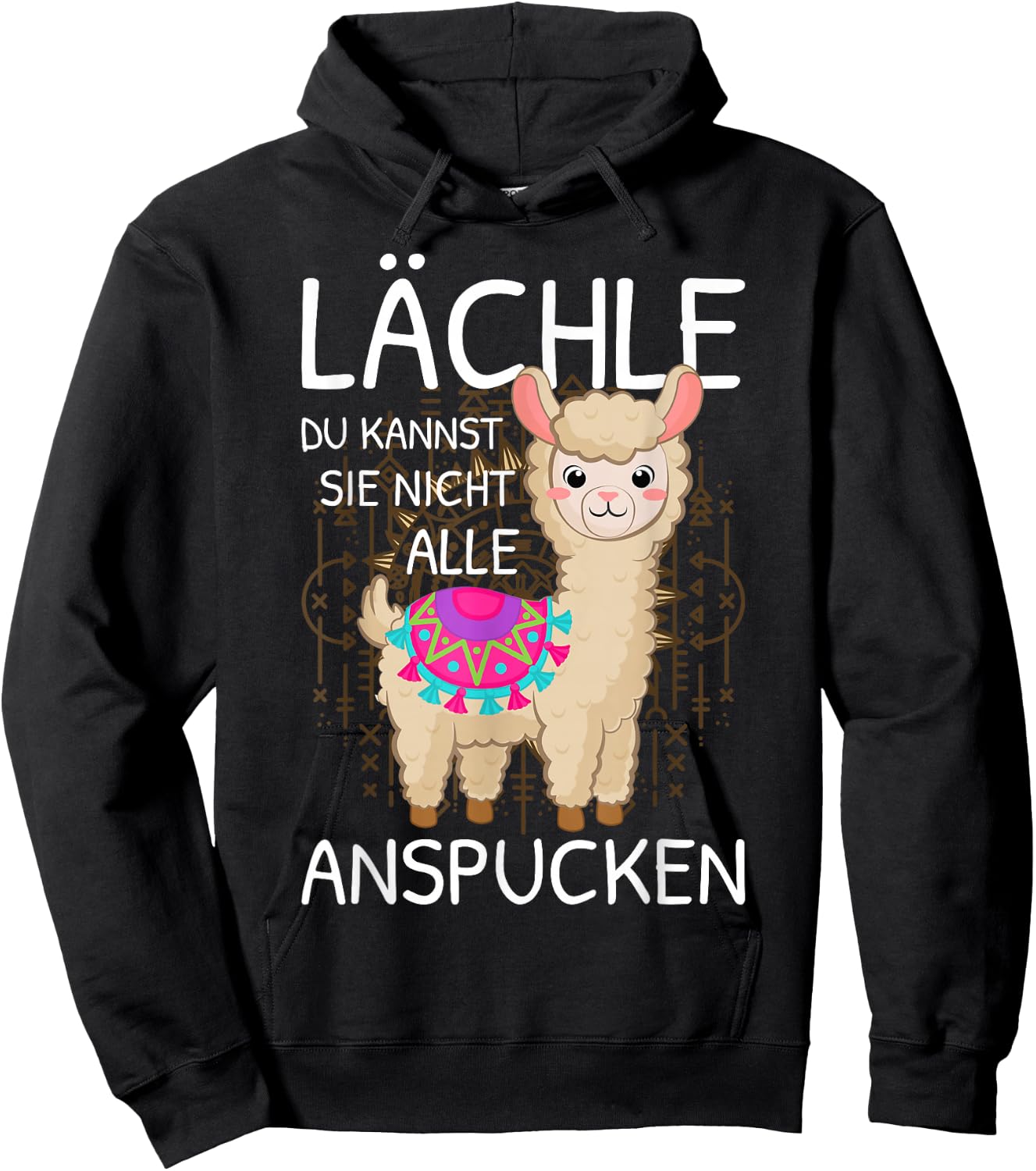Llama with German Text "Lächle du kannst Sie nicht anspcken Alpaca" [Lächle du kannst sie nicht an, black, s Hoodie - Hoodie | Black