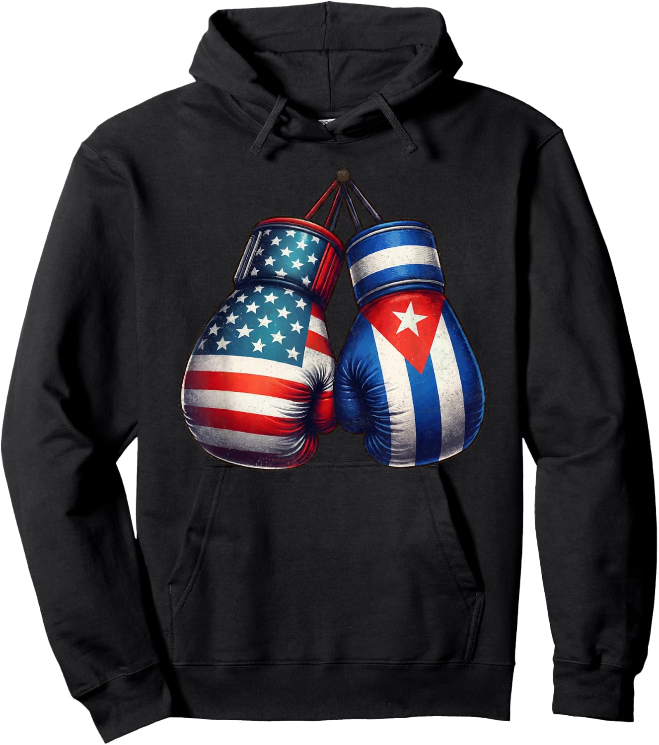 Vintage Cuba Boxing Gloves American USA Cuban Flag Boxer Hoodie - Hoodie | Black