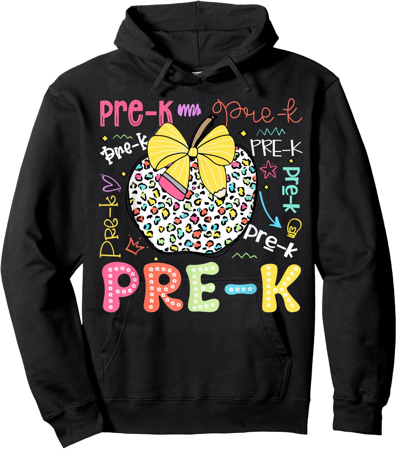 Pre-K Typography First Day Back To School Leopard Apple Hoodie - Hoodie | Black