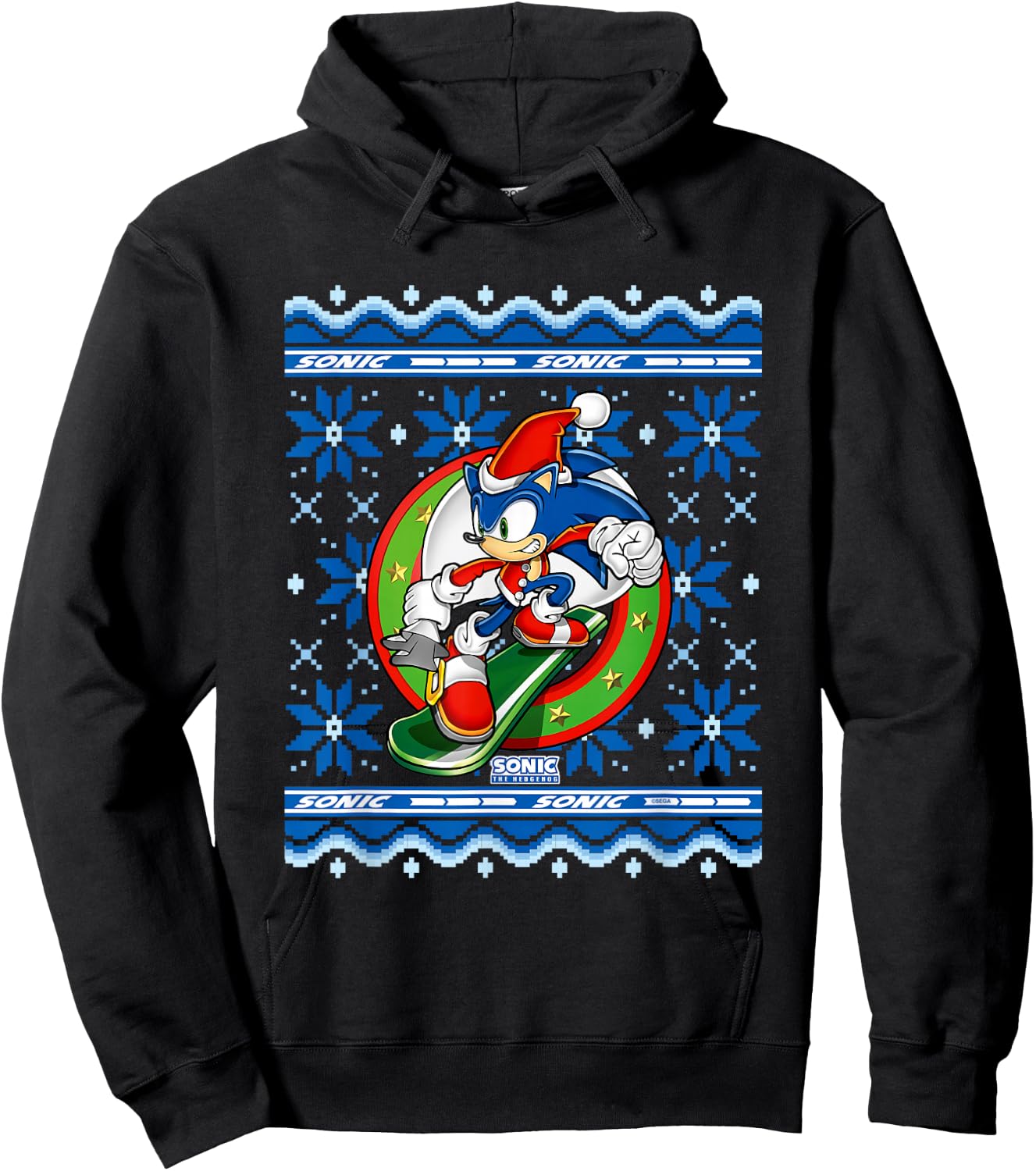 Sonic The Hedgehog Christmas Shredding Sonic Ugly Sweater Hoodie - Hoodie | Black