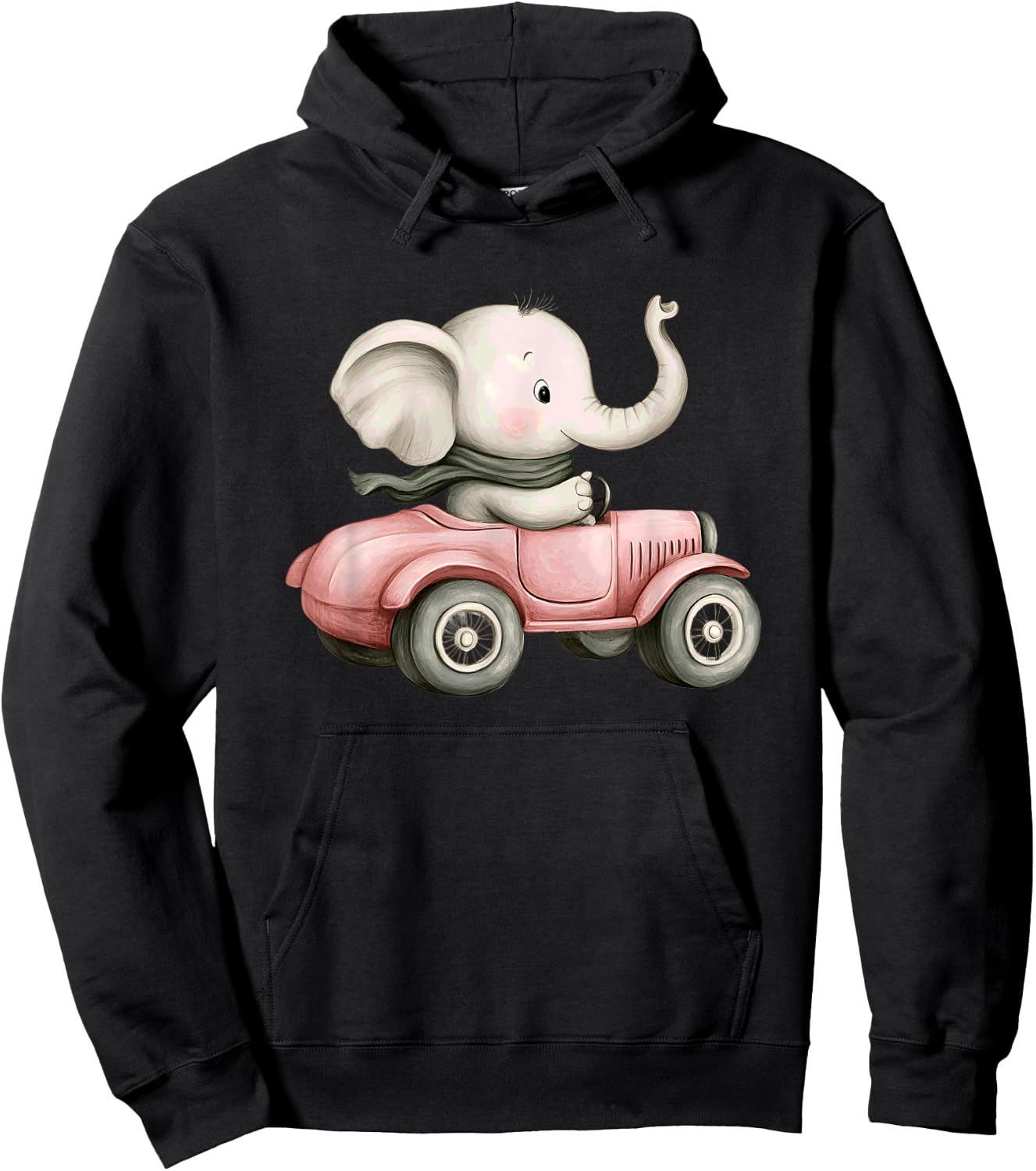 Cute Elephant Driving Vintage Car Delight Hoodie - Hoodie | Black