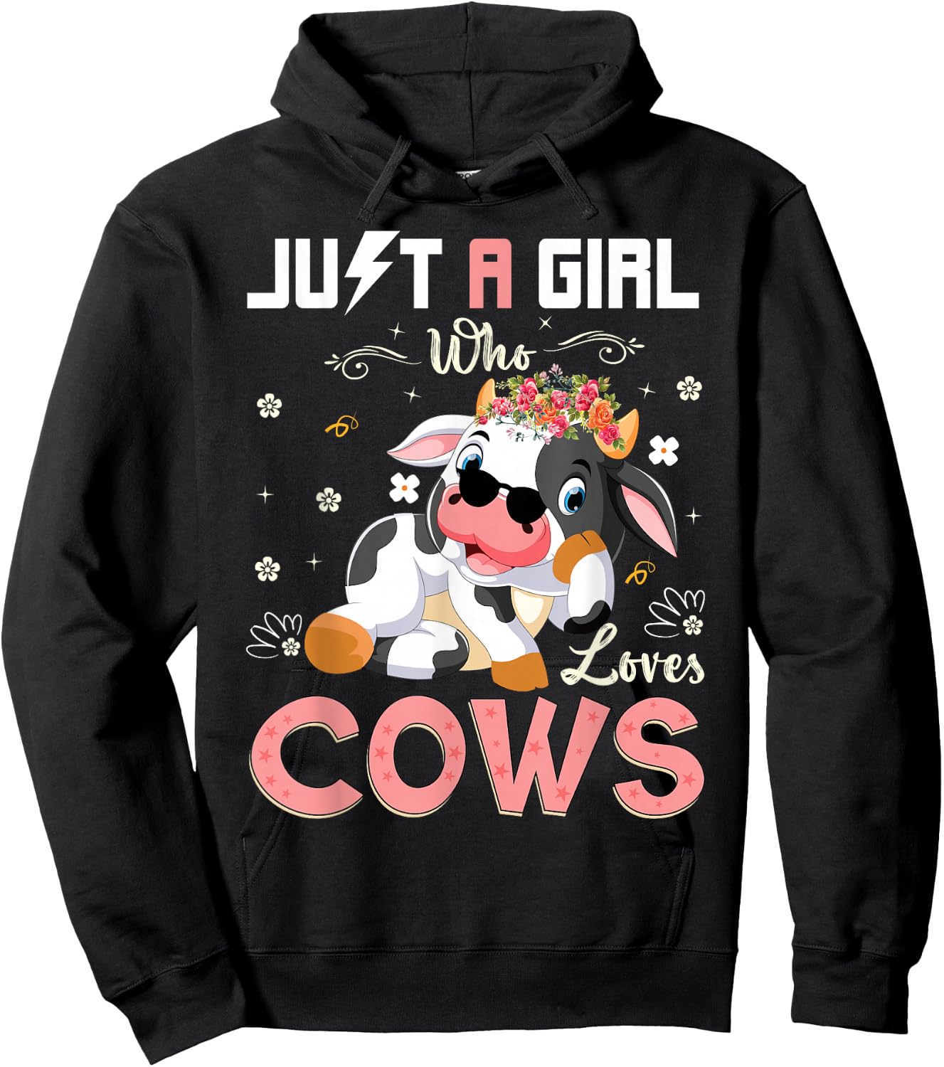 Just A Girl Who Loves Cows Cute Strawberry Cow Cowgirl Print Hoodie - Hoodie | Black