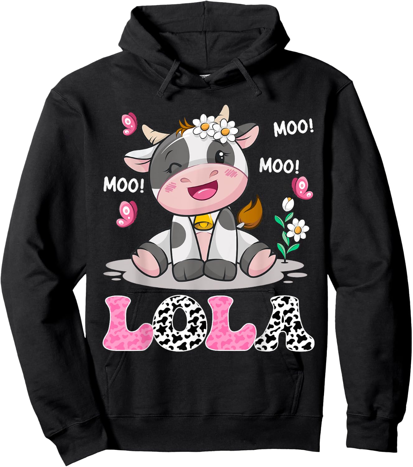 Lola Cute Cow Moo Moo Farmer Birthday Family Matching Hoodie - Hoodie | Black