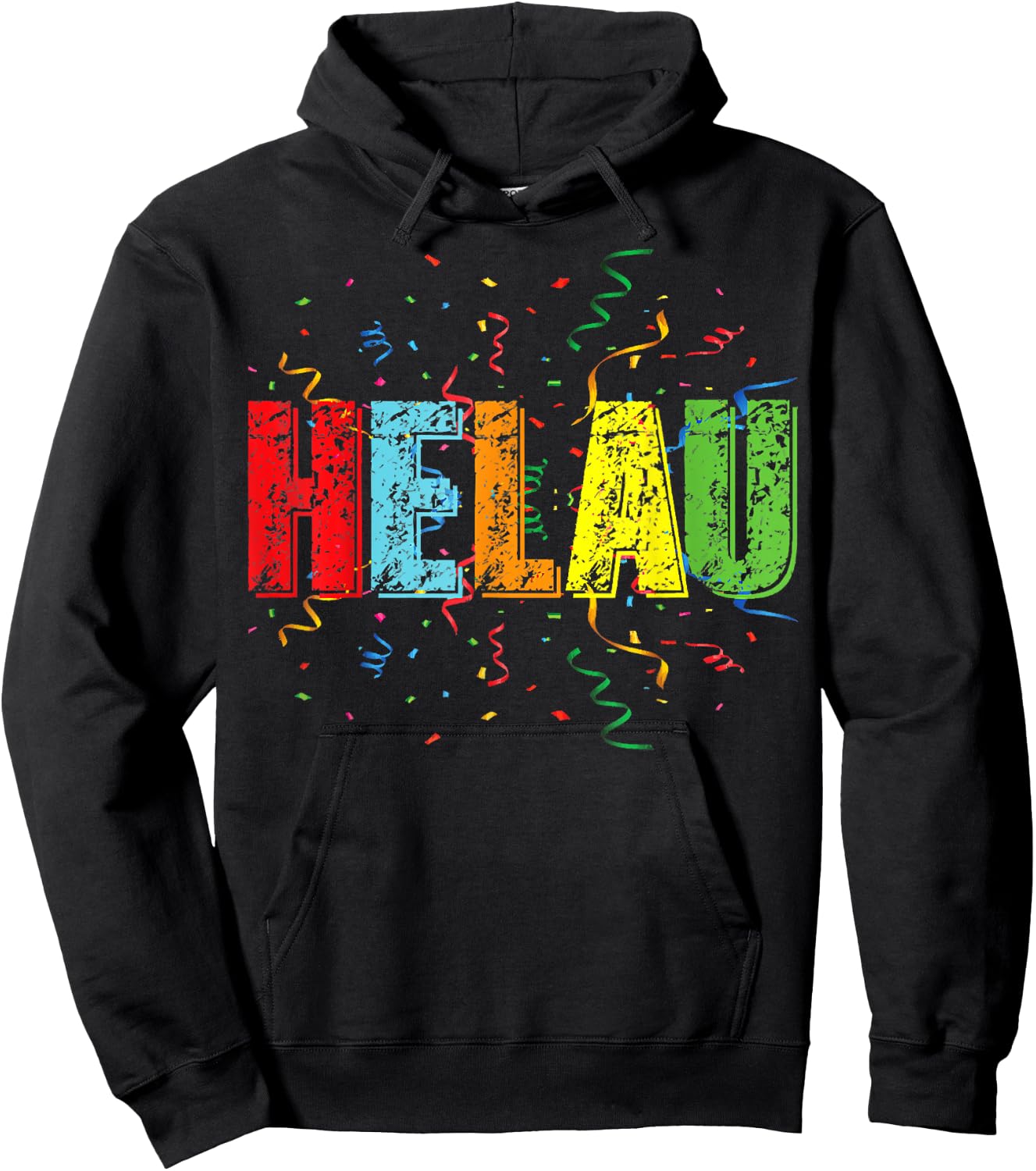 Helau Shirt with Colourful Letters Streamers and Confetti , black Hoodie - Hoodie | Black