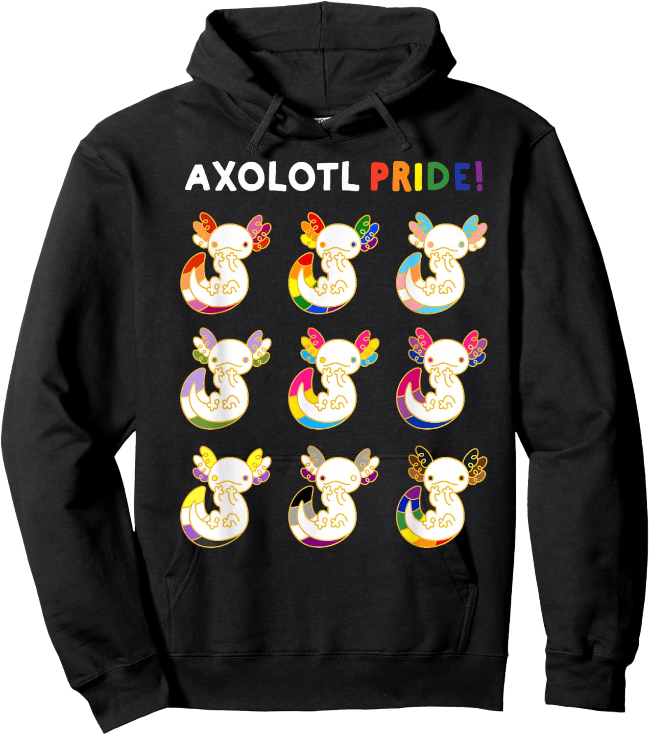 Axolotl Pride LGBT Kawaii Axolotls Rainbow Gay Pride Month Hoodie - Hoodie | Black