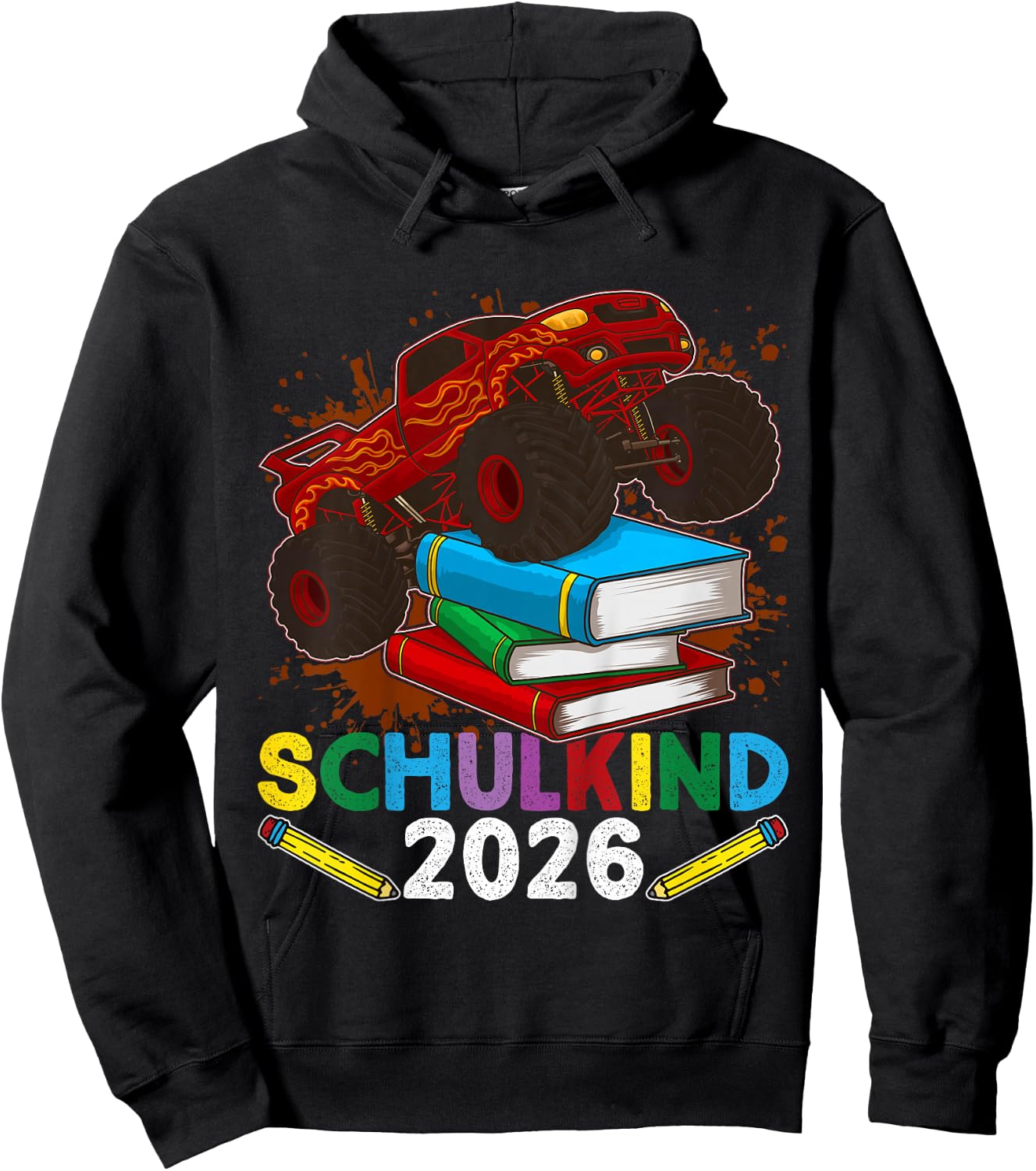 Schulkind 2026 Monstertruck Cooles Buntes Jungen Einschulung Hoodie - Hoodie | Black