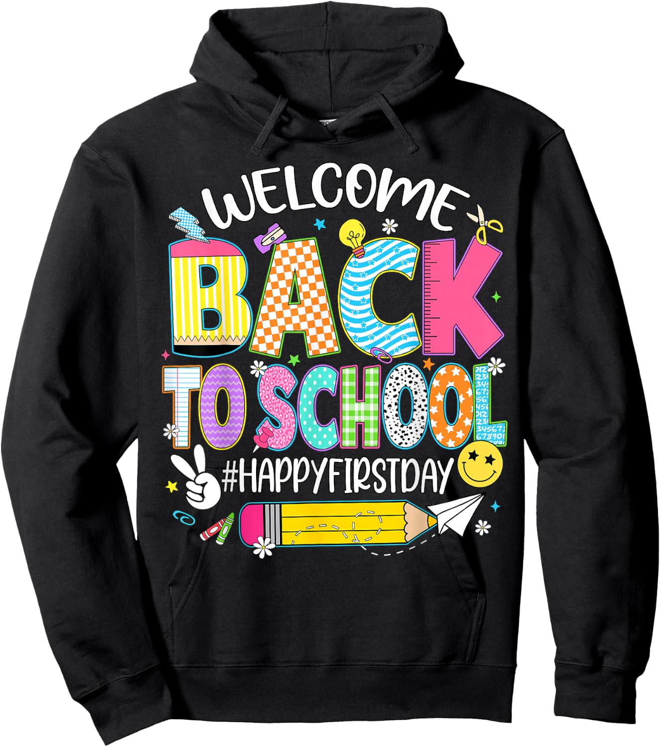 Welcome Back to School Happy First Day of School Teacher Kid Hoodie - Hoodie | Black