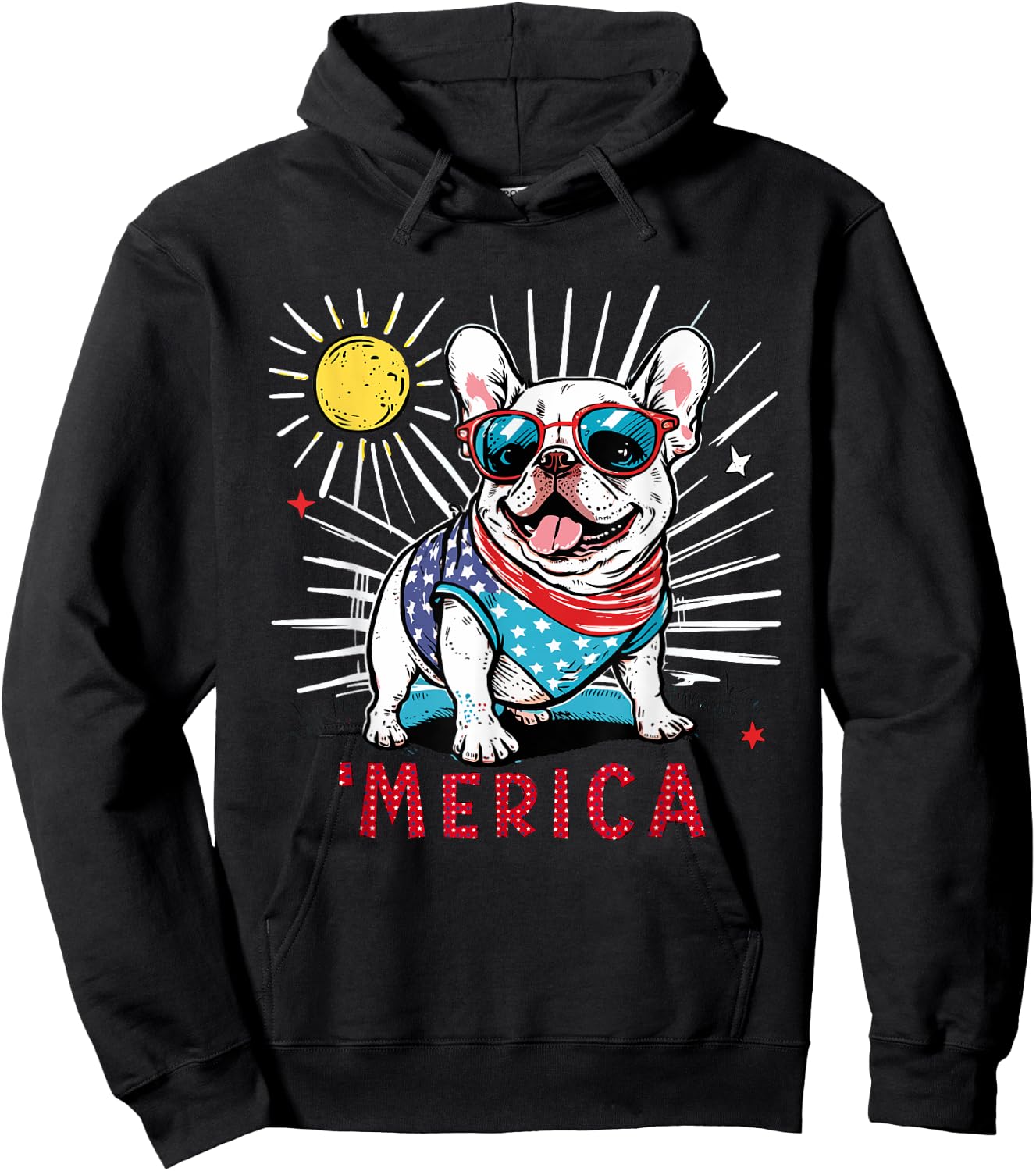 French Bulldog Frenchie Dog 4th of July Merica Sunglasses Hoodie - Hoodie | Black