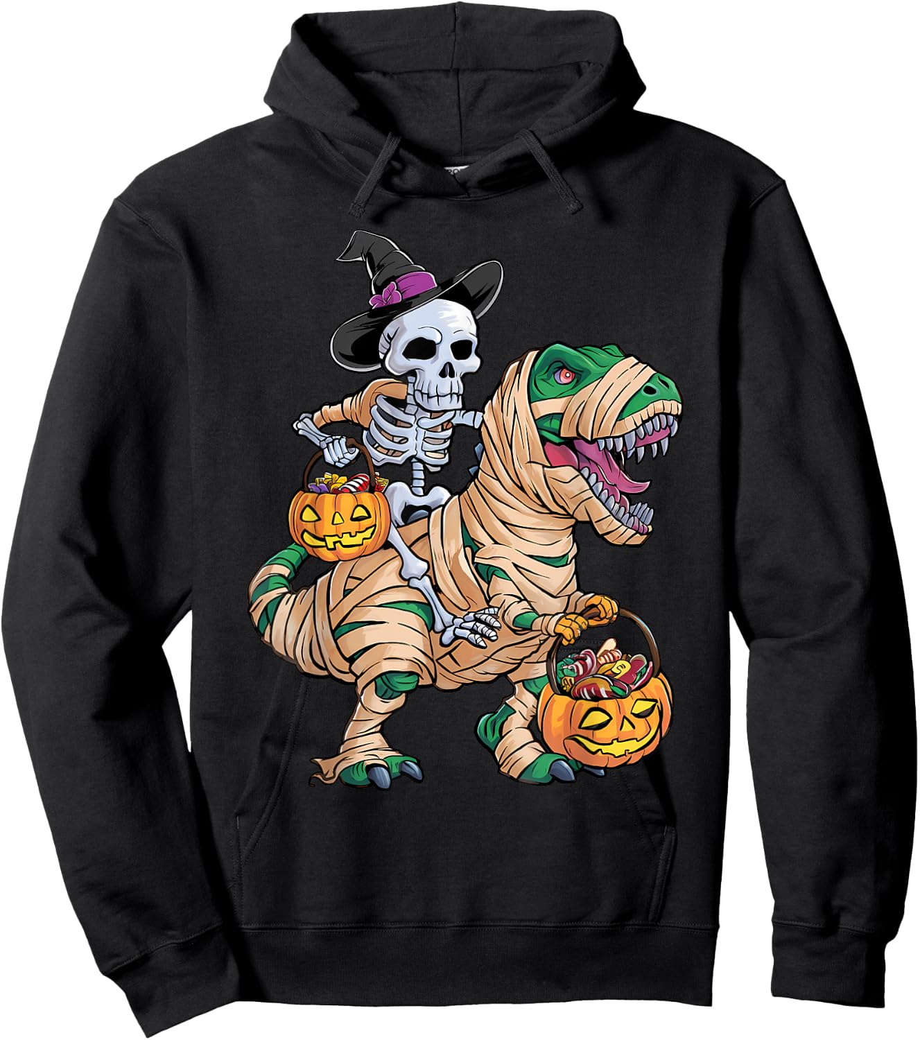 Skeleton Riding Mummy Dinosaur T rex Halloween Funny Kid Boy Hoodie - Hoodie | Black