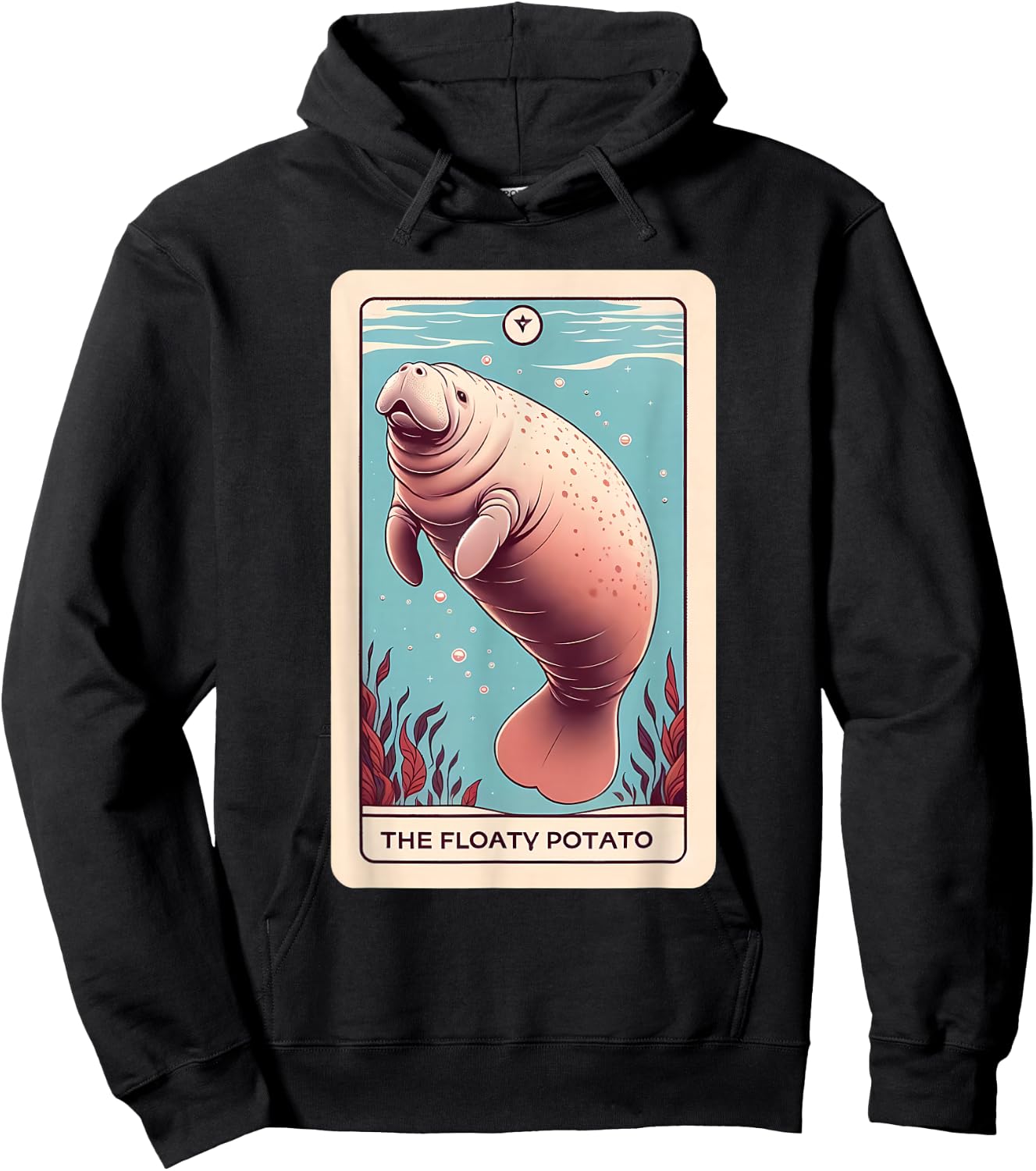 Manatee "Floaty Potato" Funny Tarot Card Hoodie - Hoodie | Black