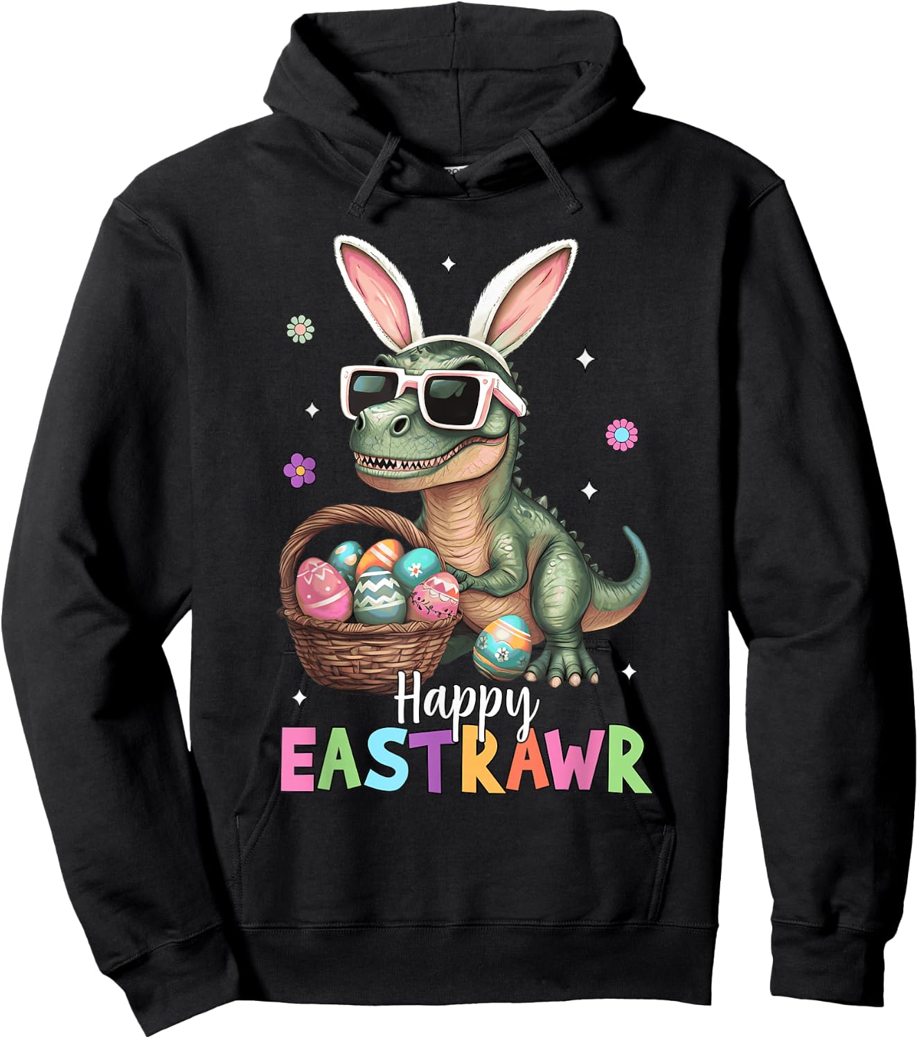 Happy Eastrawr T Rex Easter Bunny Dinosaur Eggs Boys Kids Hoodie - Hoodie | Black