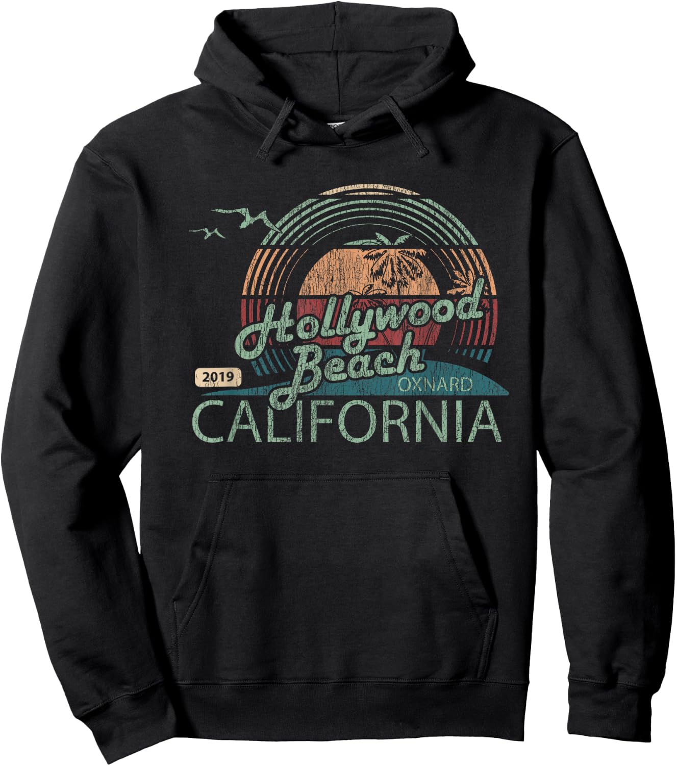 Vintage Retro Hollywood Beach Oxnard California Hoodie - Hoodie | Black