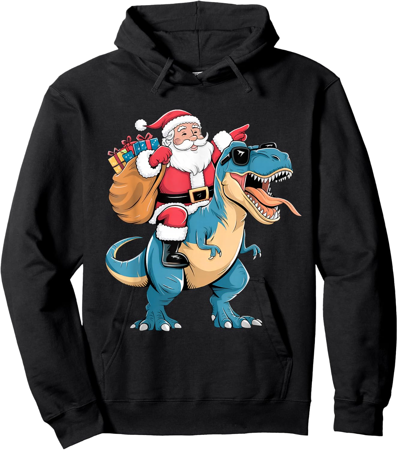 Santa Riding Dinosaur T rex Christmas Boys Men Girls Squad Hoodie - Hoodie | Black