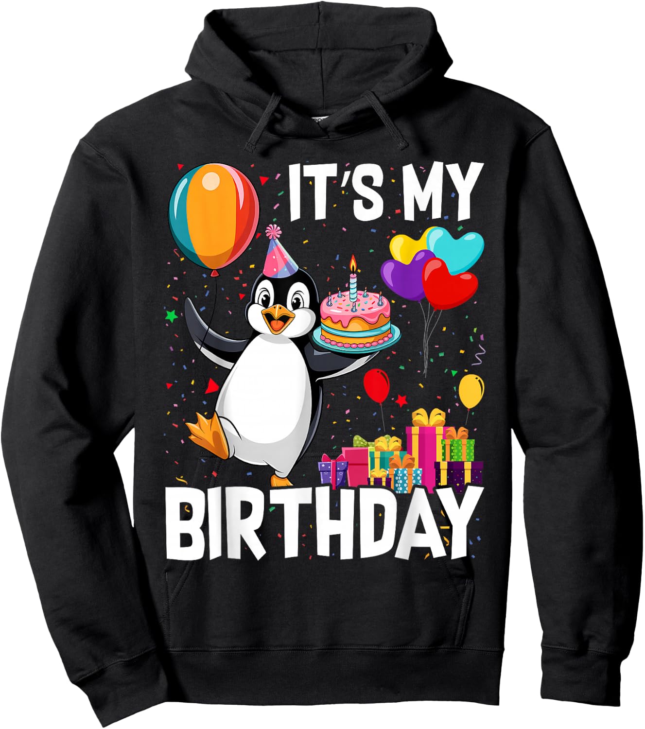 Penguin Birthday Balloons Kids Birthday Party Cute Penguin Hoodie - Hoodie | Black
