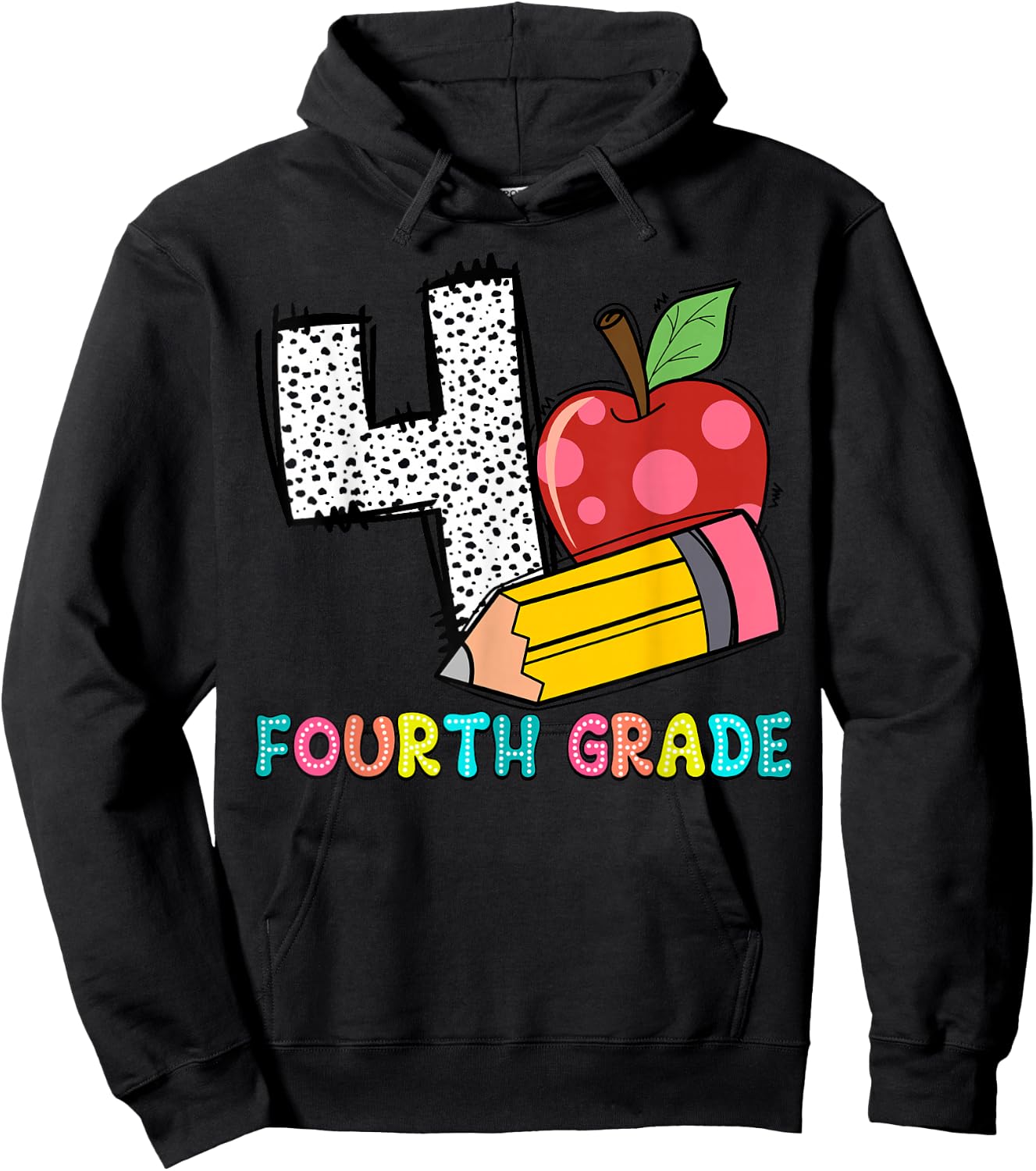 4 Is For Fourth Grade Teacher Pencil Apple Back To School Hoodie - Hoodie | Black