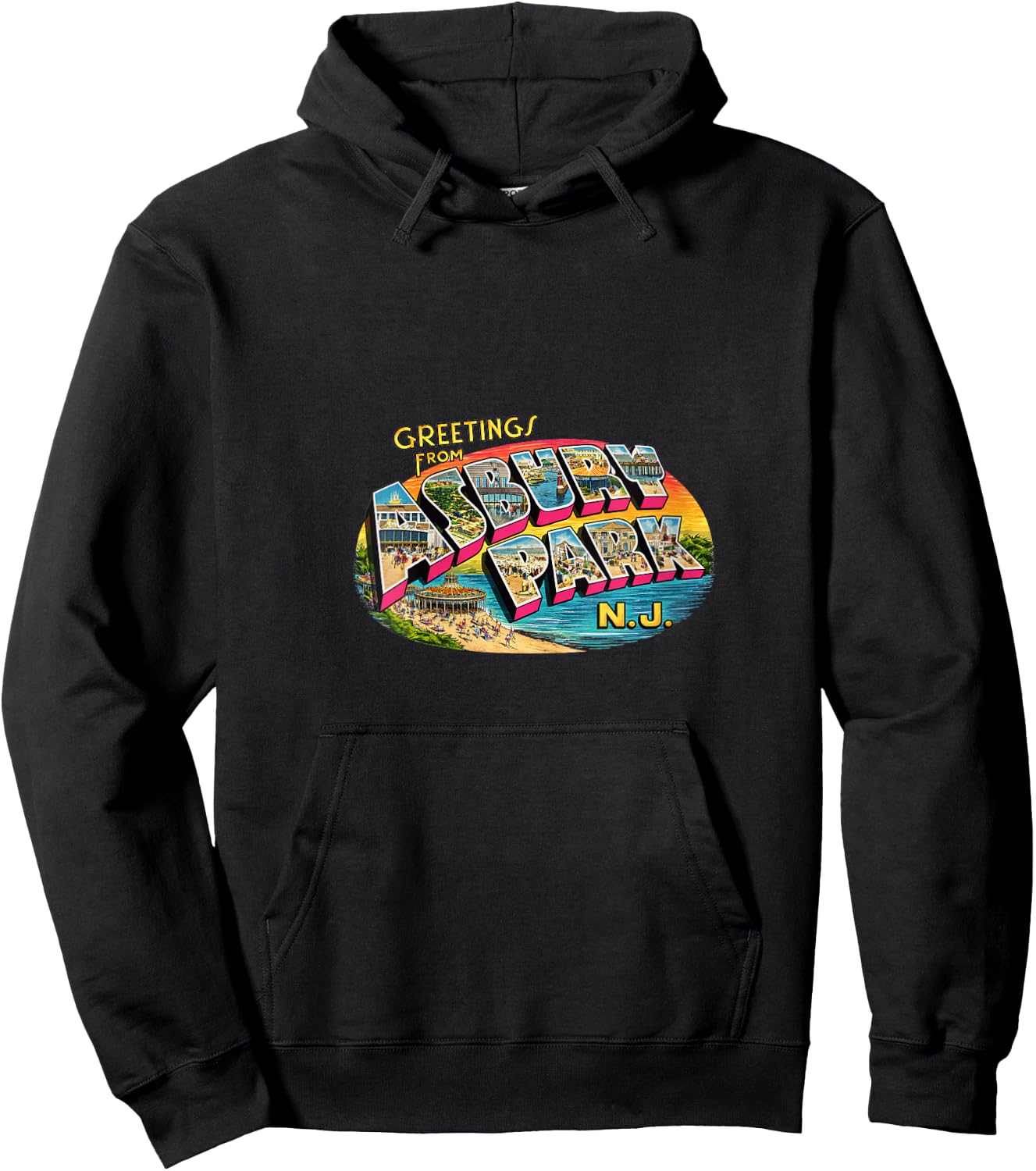 Women's Greetings from Asbury Park N.J. V-Neck Hoodie - Hoodie | Black