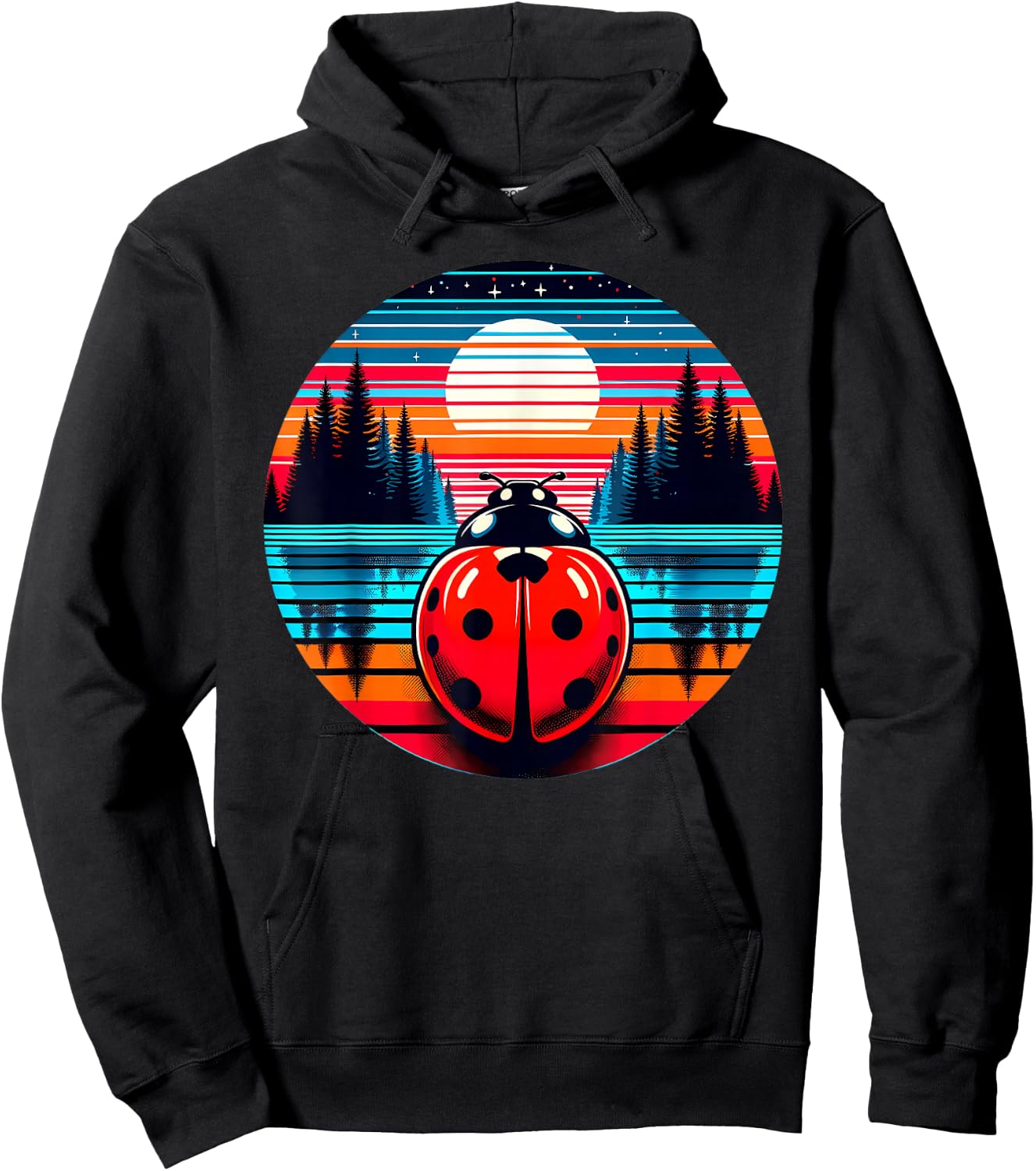 Ladybug Insect Sunset Retro Style Vintage 80s 70s Hoodie - Hoodie | Black