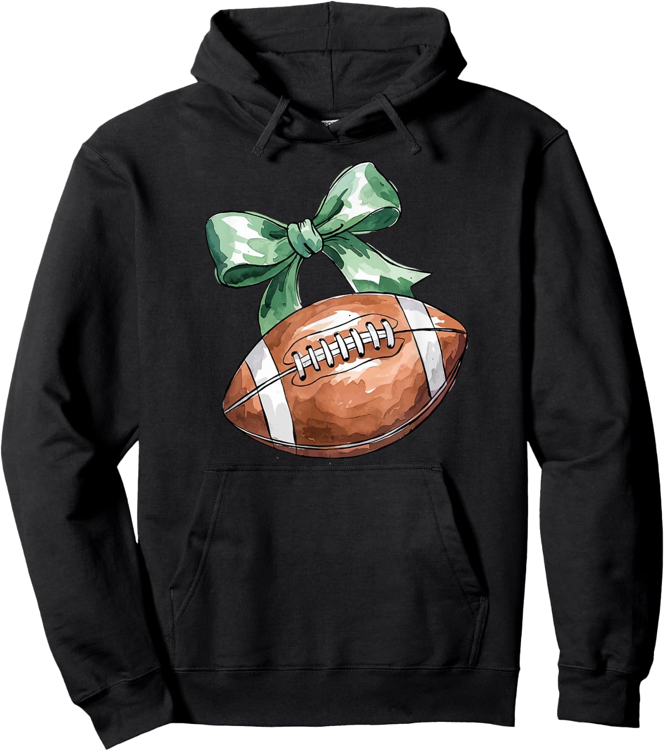 Coquette Football with Green Bow, Cute Team Spirit Sports Hoodie - Hoodie | Black