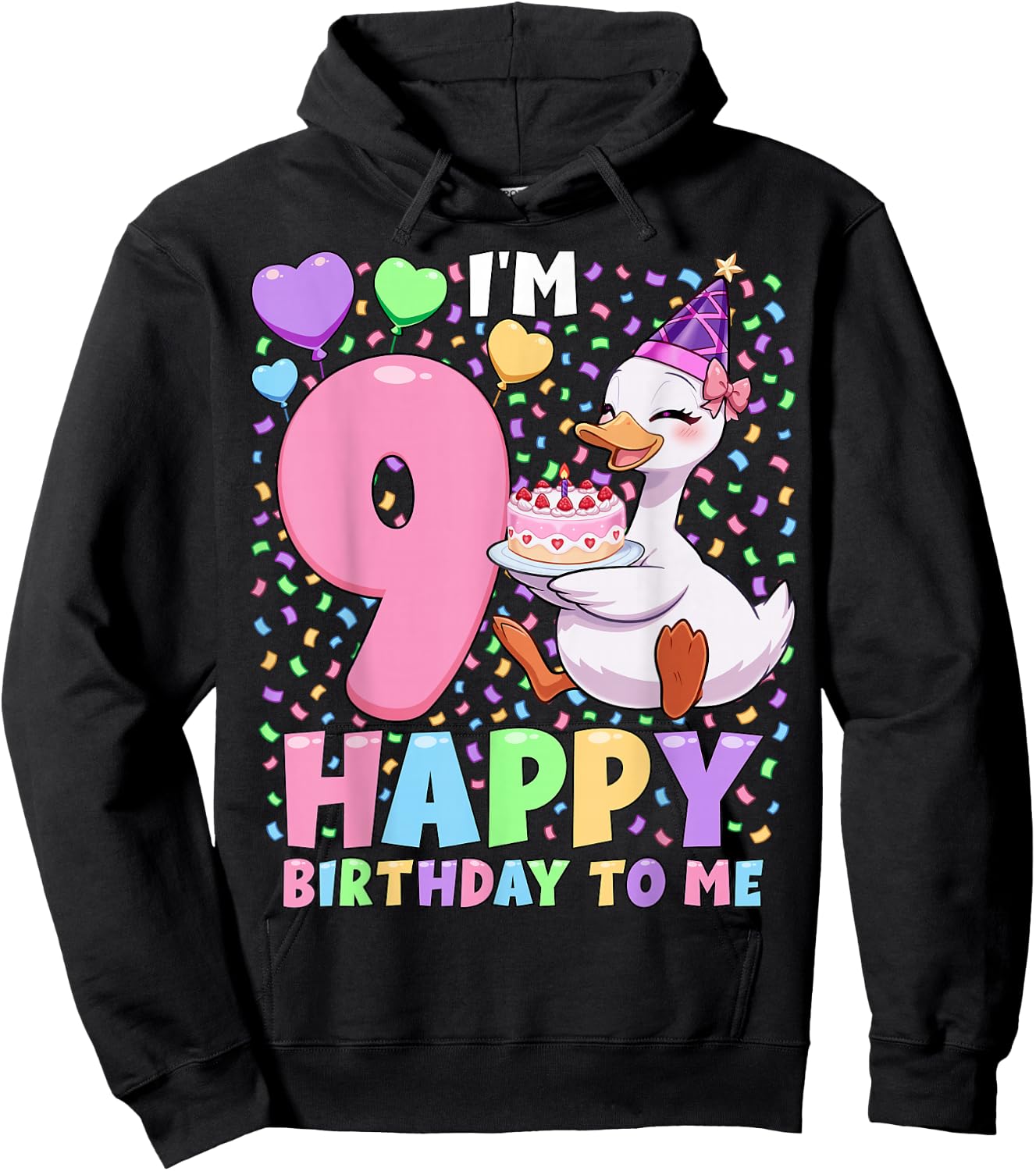 Silly Goose Birthday Shirt 9 | 9th Birthday Girl Goose Hoodie - Hoodie | Black
