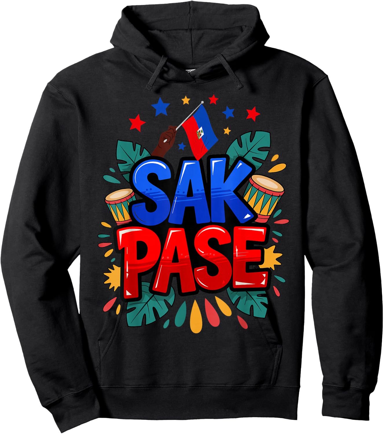 Sak Pase Haitian Creole Pride Haiti Flag Heritage Hoodie - Hoodie | Black