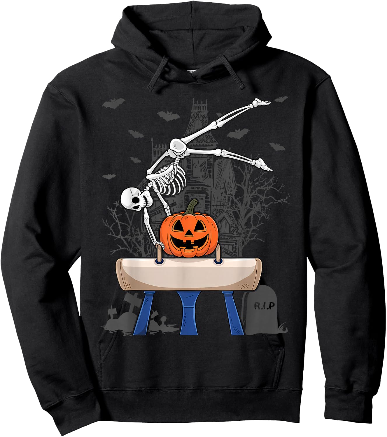 Skeleton Gymnastics Halloween Pumpkin Horizontal Bar Hoodie - Hoodie | Black