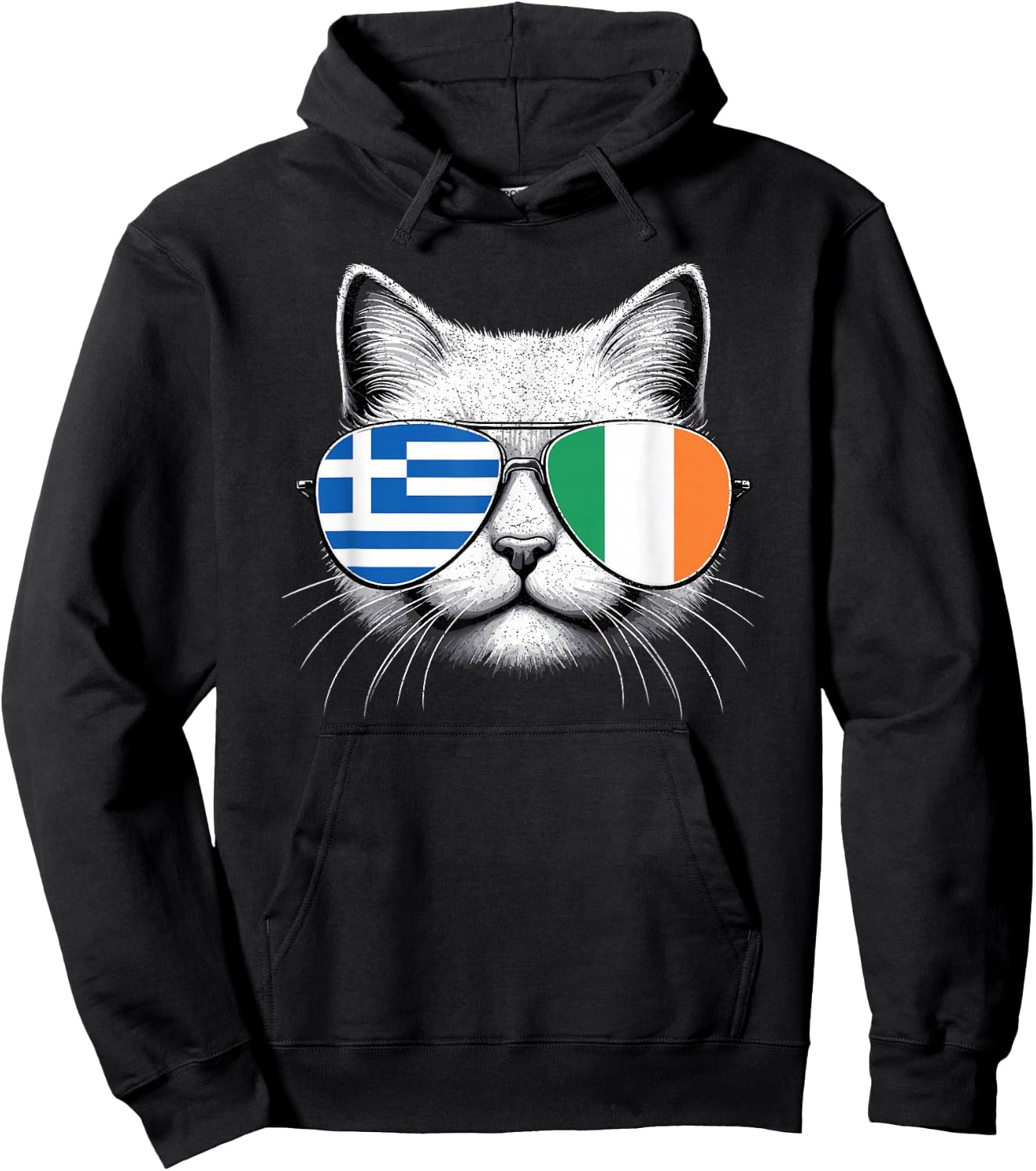 Greek Irish Flag Funny Cat Greece Ireland Mix Heritage Hoodie - Hoodie | Black