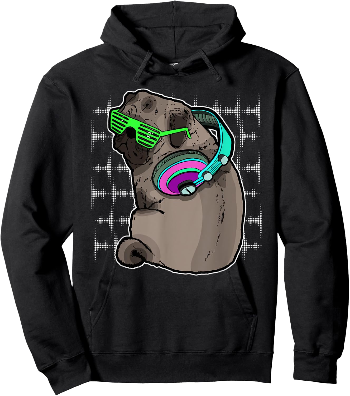 Pug Dj Music Lover Headphones Sound Funny Gift Hoodie - Hoodie | Black