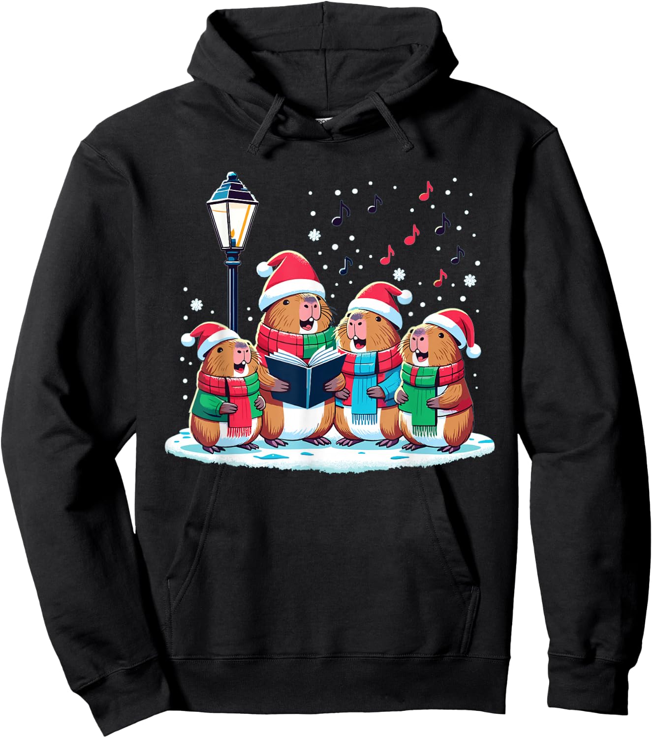 Festive Winter Capybara Christmas Hoodie - Hoodie | Black