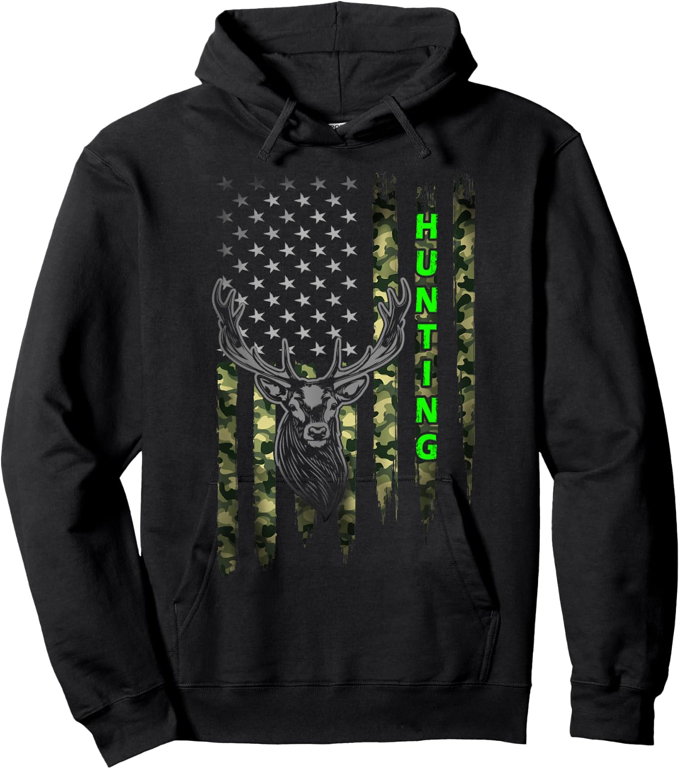 Patriotic Whitetail Buck Deer Hunting American Camouflage Small Hoodie - Hoodie | Black