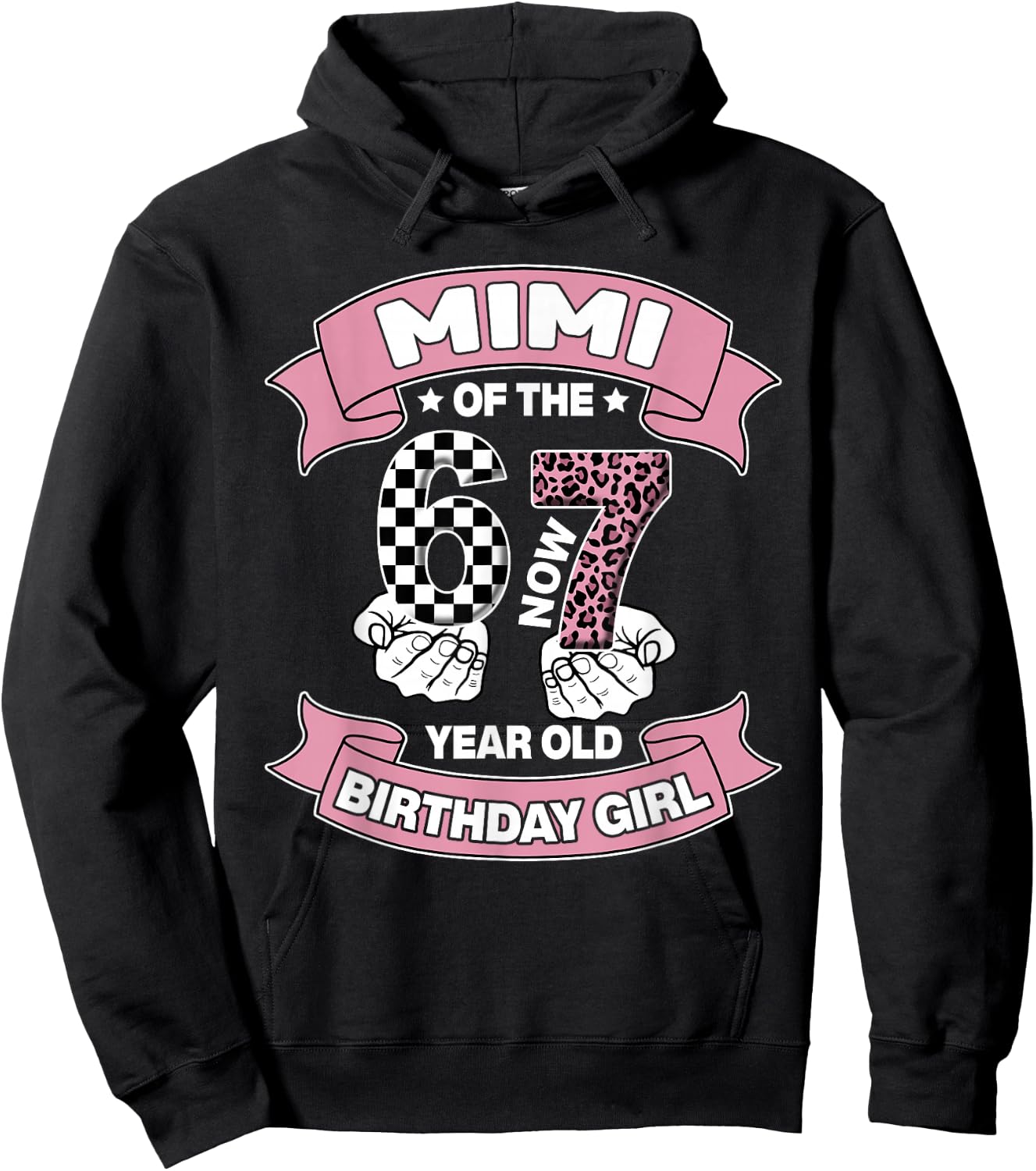 Mimi 67 Birthday 7 Years Old Ribbon Leopard Family Hoodie - Hoodie | Black