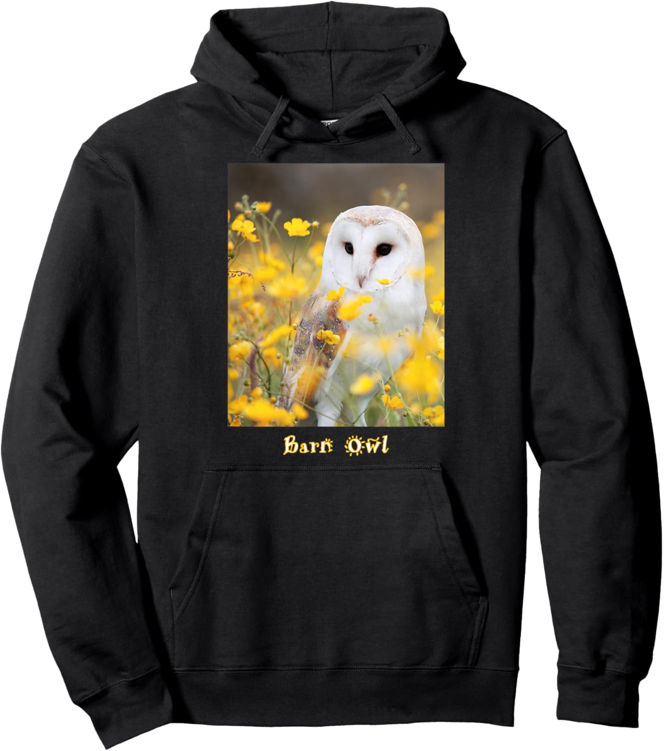 Barn Owl In Field Of Bright Yellow Flowers Hoodie - Hoodie | Black