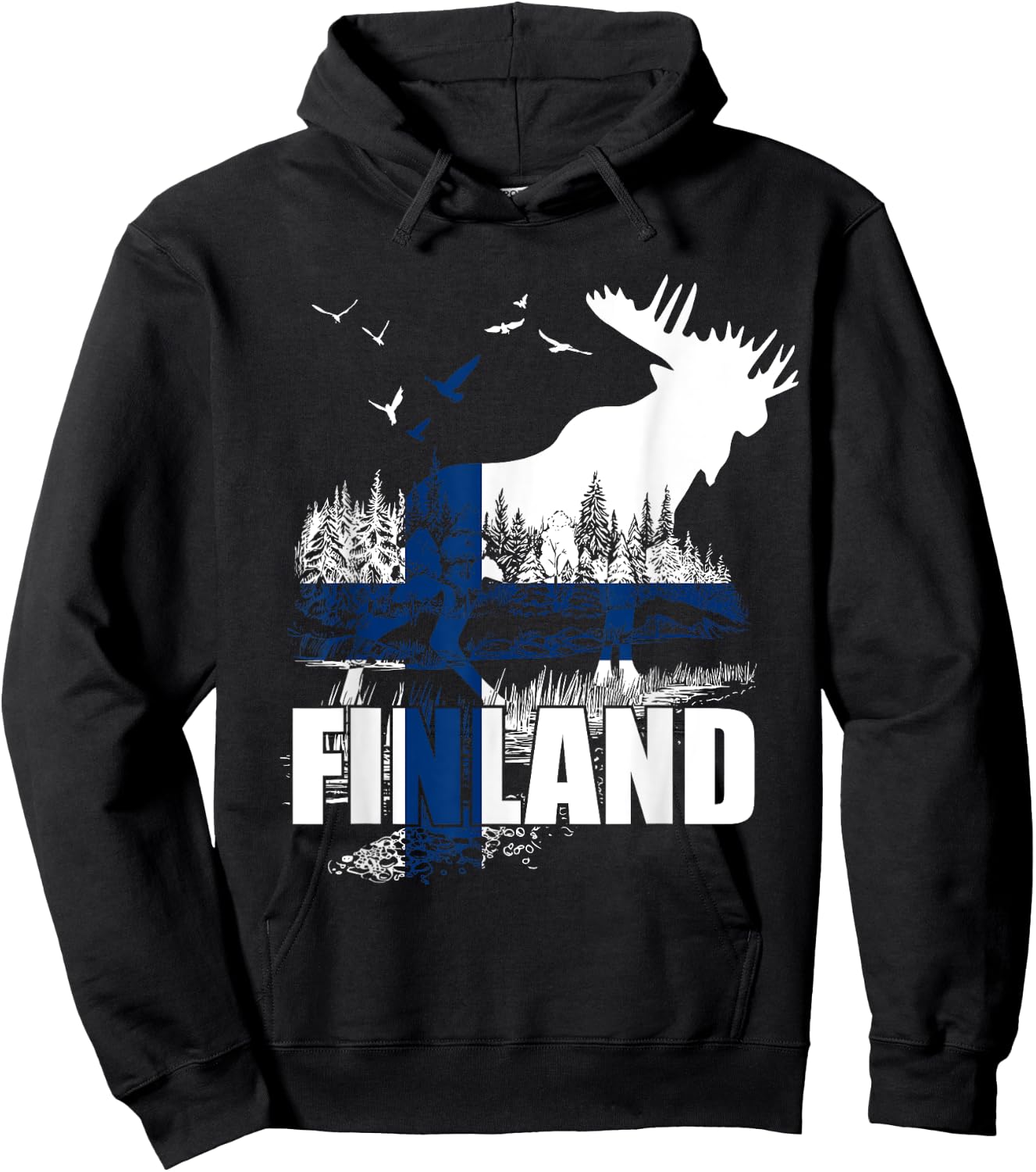 Finland Flag Moose Finland Hoodie - Hoodie | Black