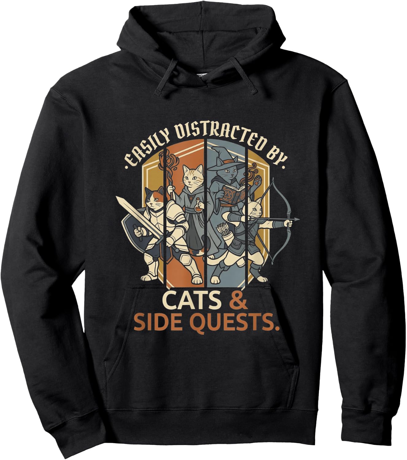 Easily Distracted By Cats and Side Quests Funny RPG Gamer Hoodie - Hoodie | Black