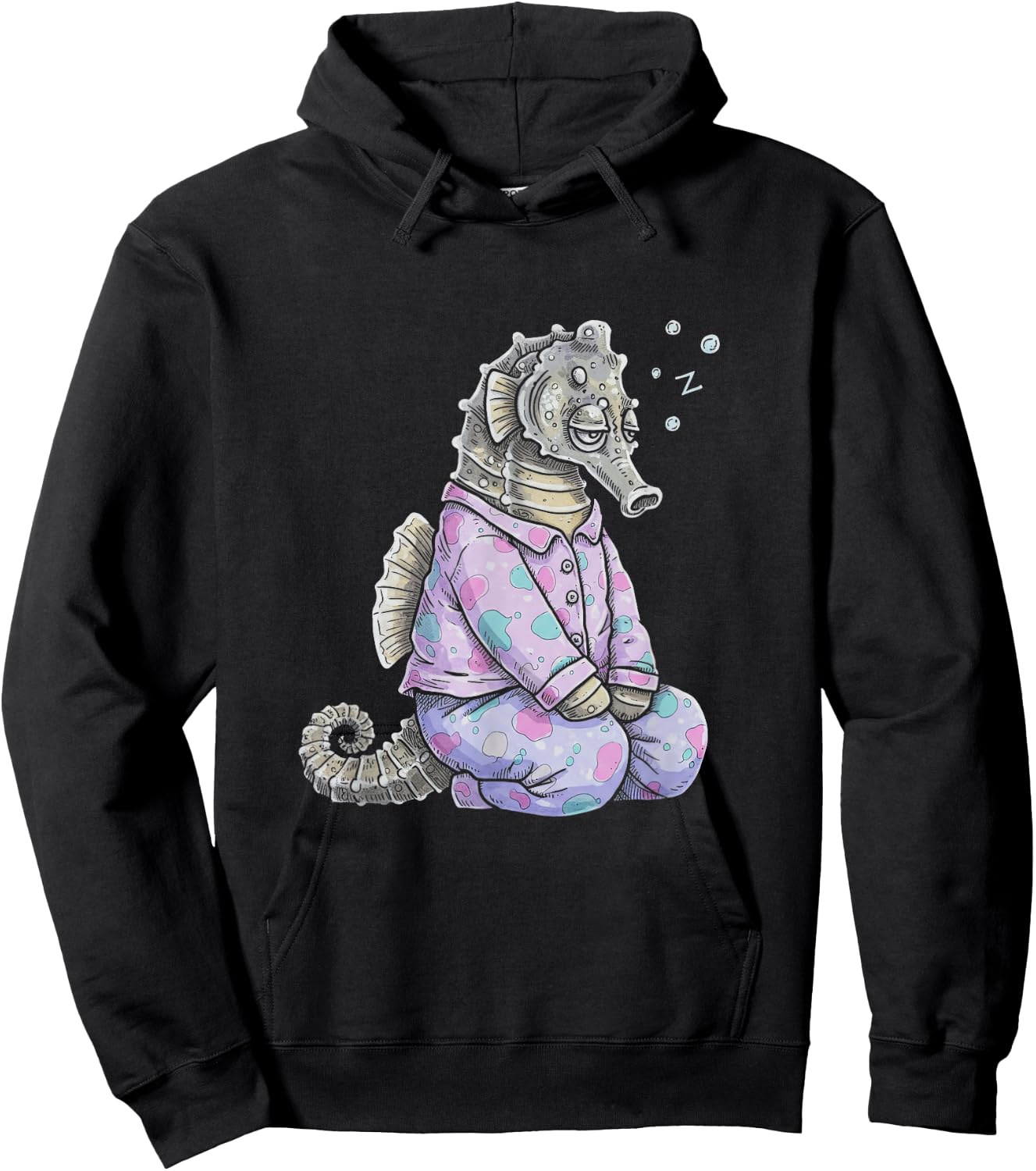 Funny Sleepy Seahorse Pyjamas and Girls Hoodie - Hoodie | Black