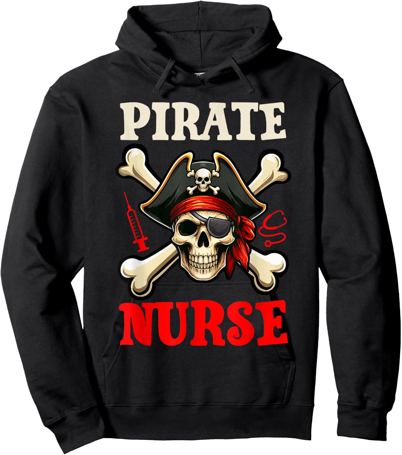 Pirate Nurse Costume Skull Horror Pirate Funny Job Team Hoodie - Hoodie | Black
