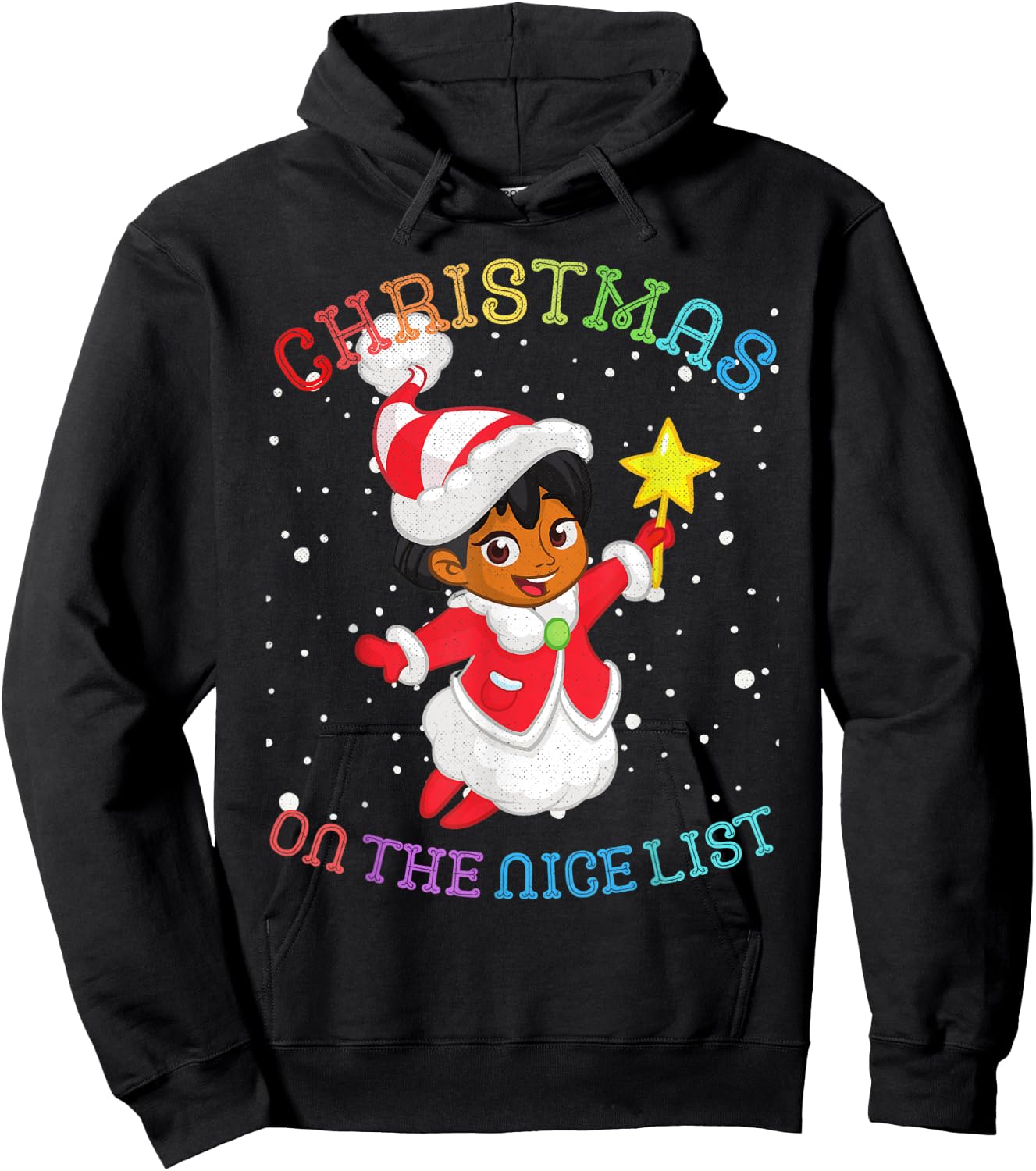 Christmas African American Girl Angel: On the Nice List Hoodie - Hoodie | Black