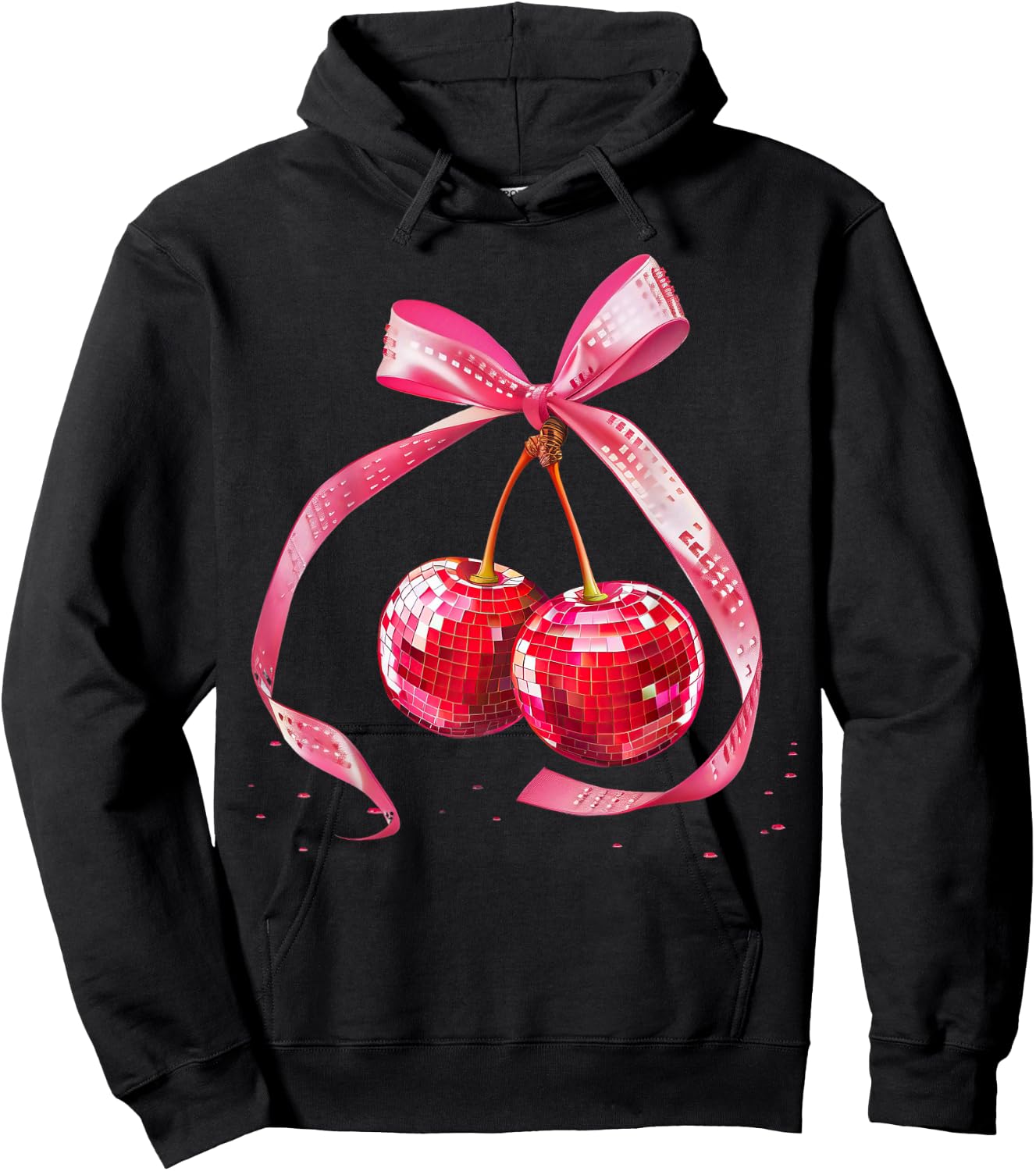 Coquette Preppy Pink Bow Cherry Disco Ball Y2K Aesthetic , black, S Hoodie - Hoodie | Black