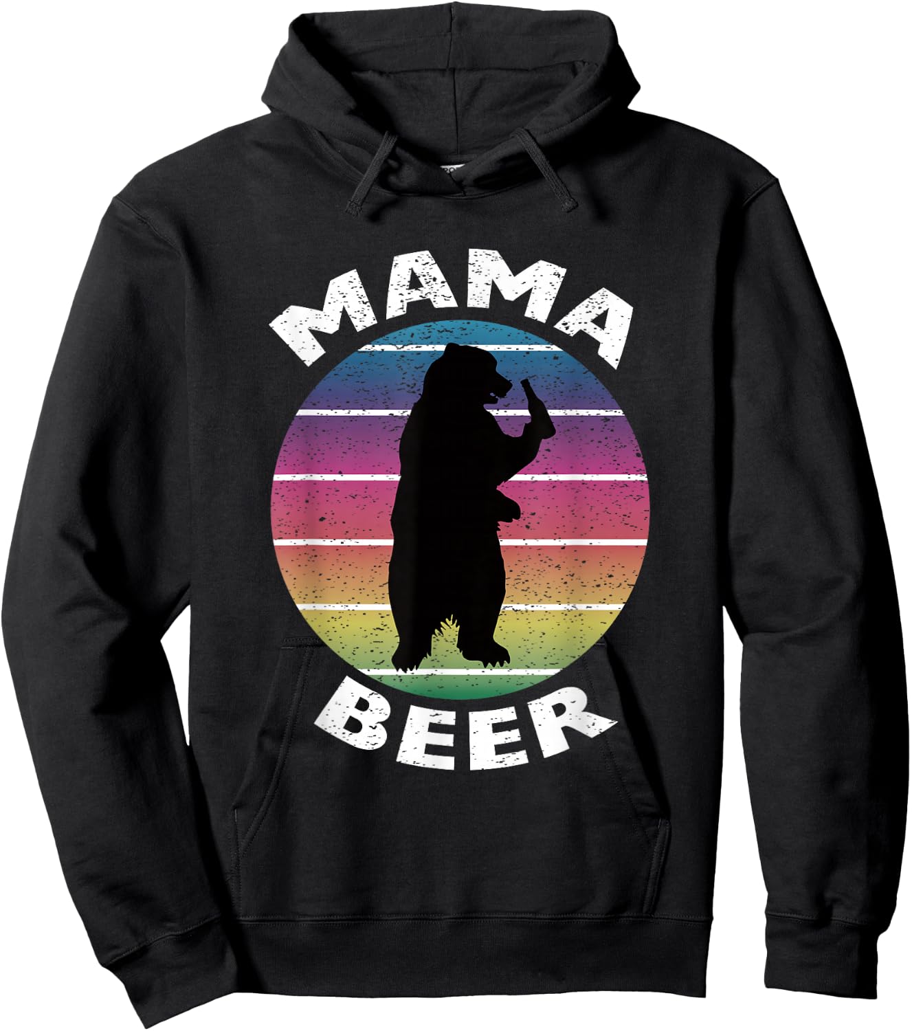 Funny Mama Beer Retro Bear Drinking Beer Cool Hoodie - Hoodie | Black