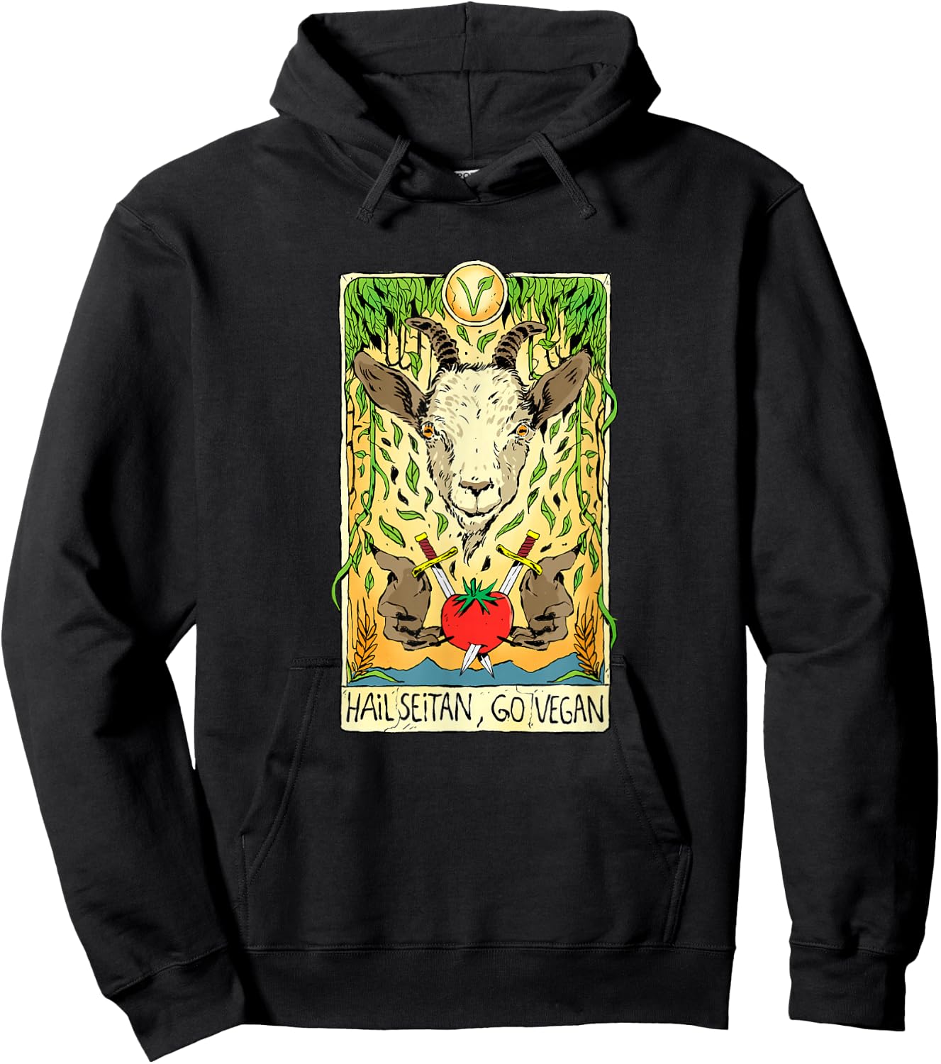 Hail Seitan Go Vegan Tarot Card Goat for Vegansim Lifestyle Hoodie - Hoodie | Black