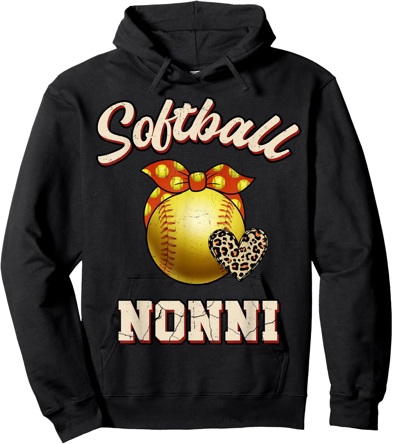 Softball Nonni Leopard Heart Fans Mother's Day Gift Hoodie - Hoodie | Black