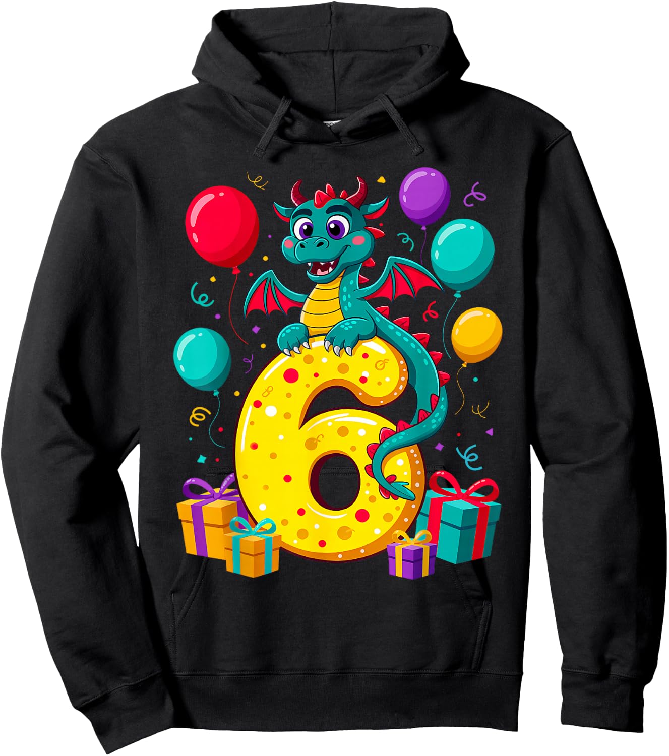 Dragon 6th Birthday Boy Girl 6 Years Old Sixth Six Dragon Hoodie - Hoodie | Black